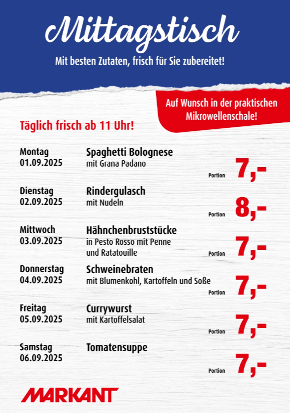 markant-freu-dich-drauf - Markant Freu Dich Drauf - Mittagstisch-Prospekt gültig vom 01.09. bis 06.09.