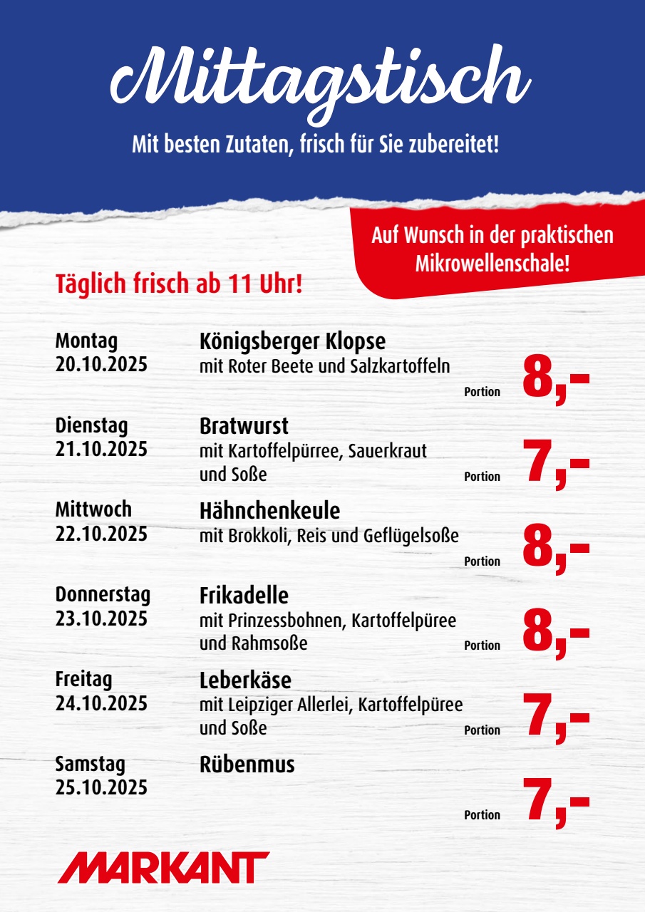 markant-freu-dich-drauf - Markant Freu Dich Drauf - Mittagstisch-Prospekt gültig vom 20.10. bis 25.10.