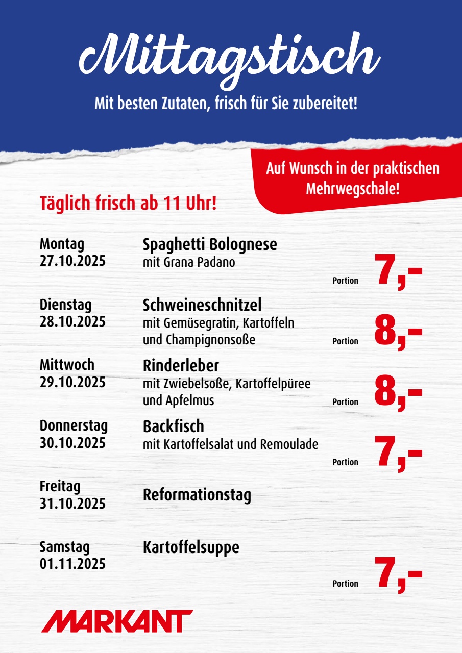 markant-freu-dich-drauf - Markant Freu Dich Drauf - Mittagstisch-Prospekt gültig vom 27.10. bis 01.11.