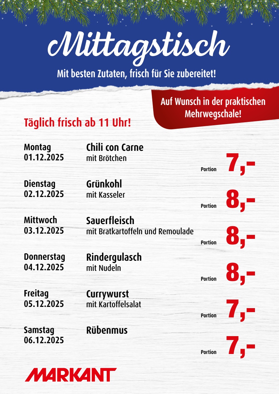 markant-freu-dich-drauf - Markant Freu Dich Drauf - Mittagstisch-Prospekt gültig vom 01.12. bis 06.12.