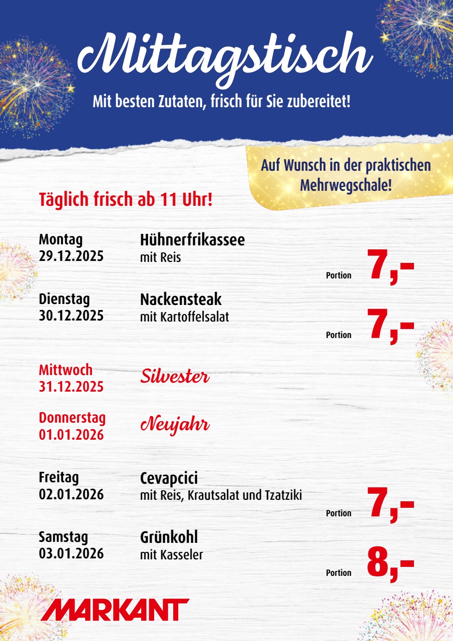 markant-freu-dich-drauf - Markant Freu Dich Drauf - Mittagstisch-Prospekt gültig vom 29.12. bis 03.01.