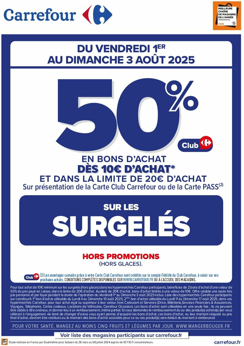 carrefour - Catalogue Carrefour - Opération Bon D’Achat Sur Les Surgelés valable du 01/08 au 03/08