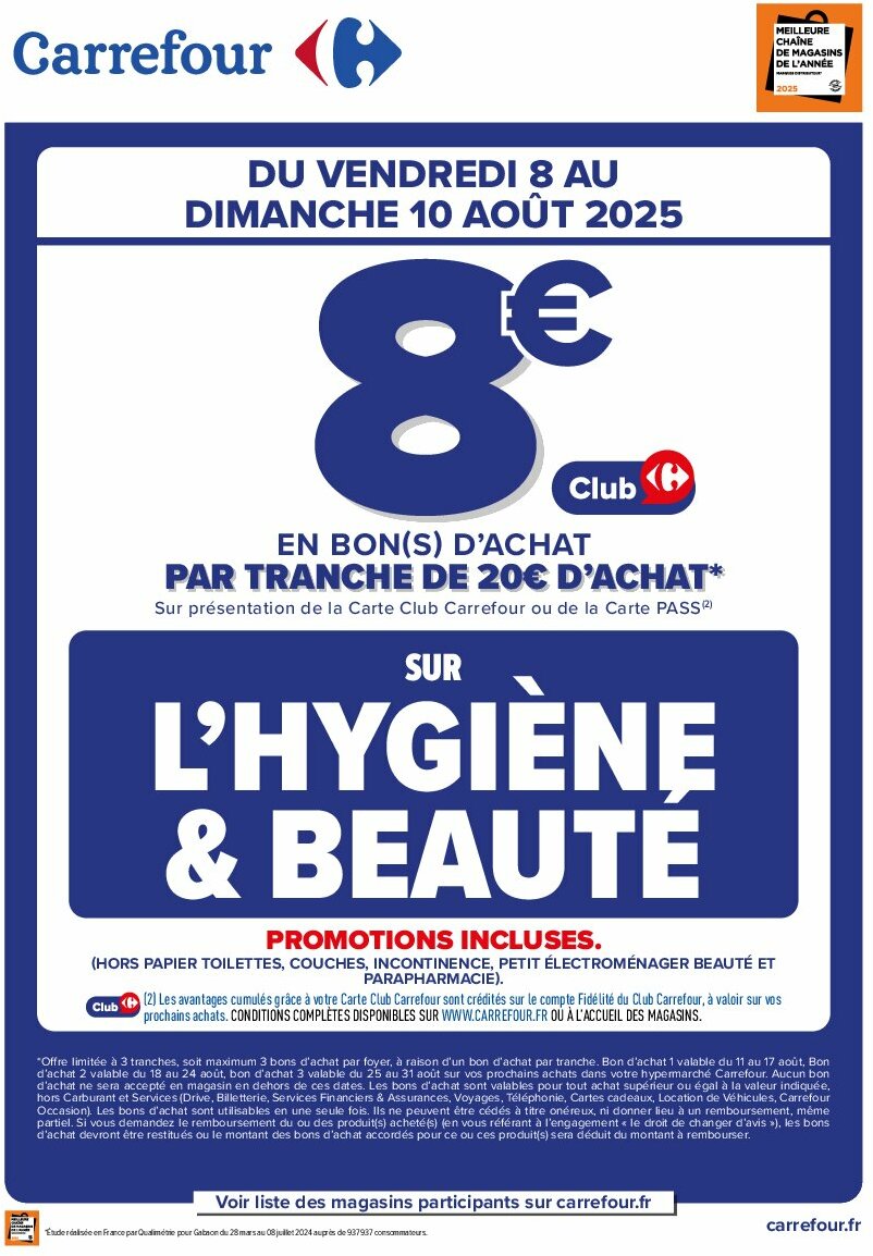 carrefour - Catalogue Carrefour - Operation Bon D’Achat valable du 08/08 au 10/08