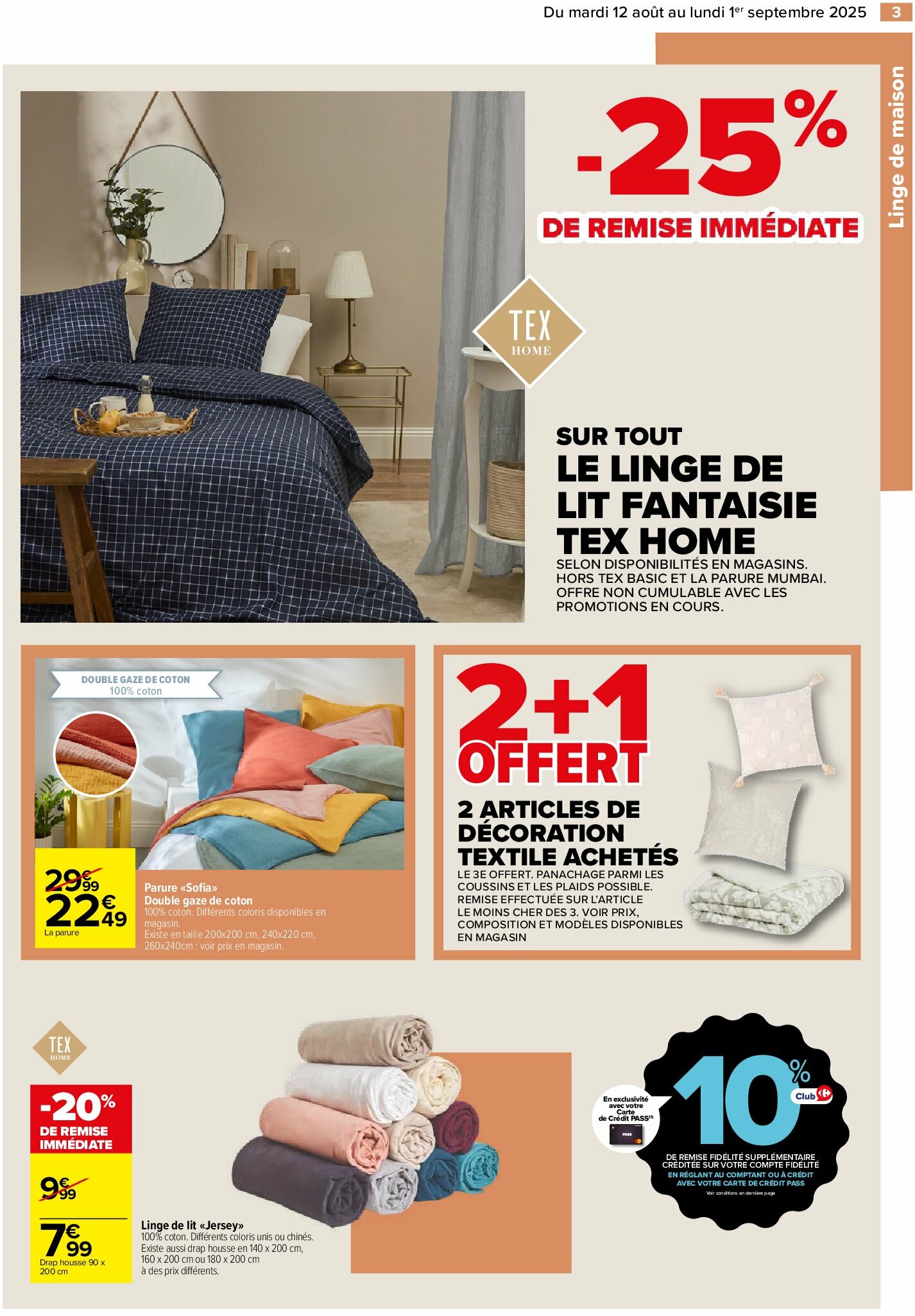 carrefour - Catalogue Carrefour - Linge de maison valable du 12/08 au 01/09 - page: 3