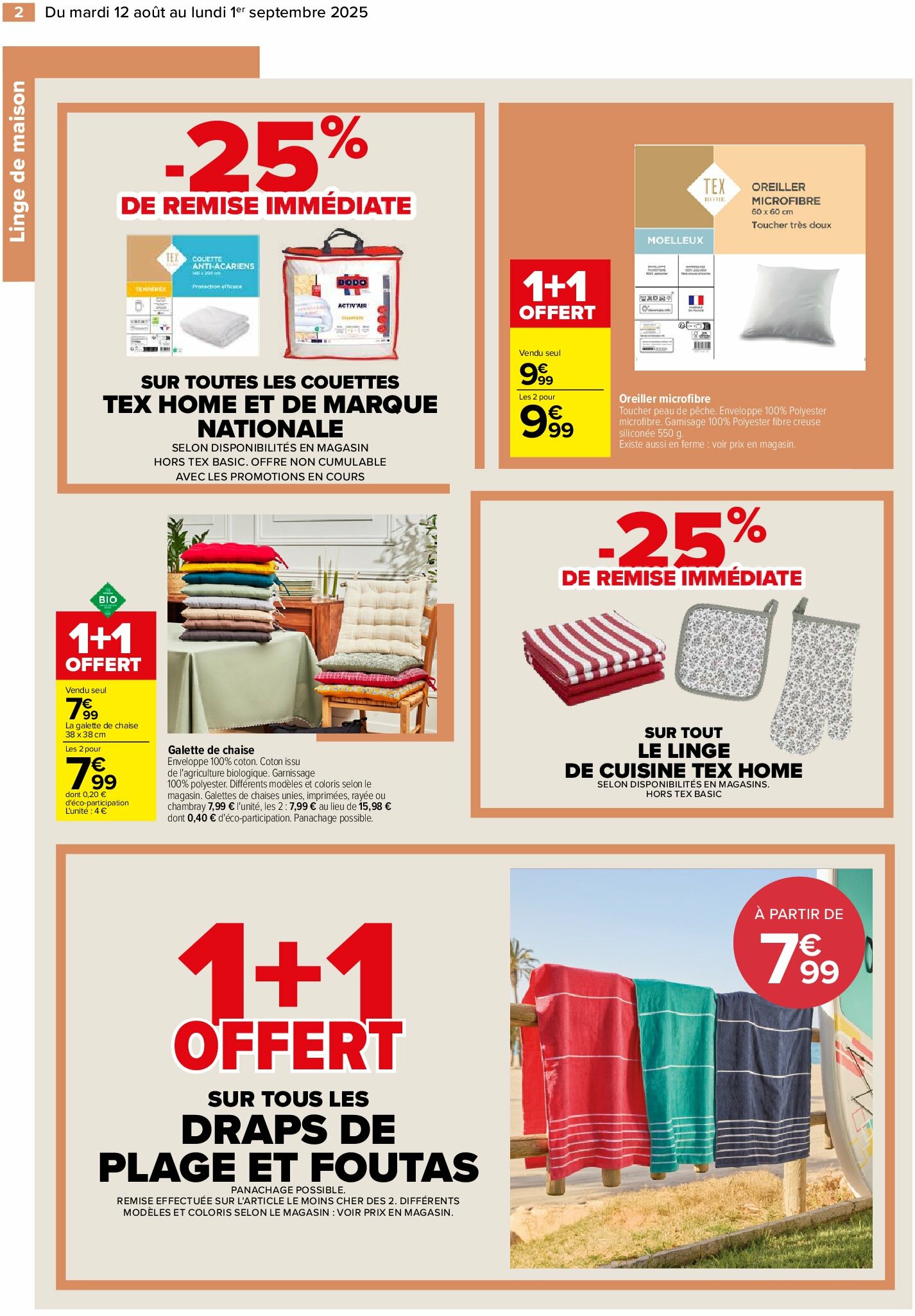carrefour - Catalogue Carrefour - Linge de maison valable du 12/08 au 01/09 - page: 2