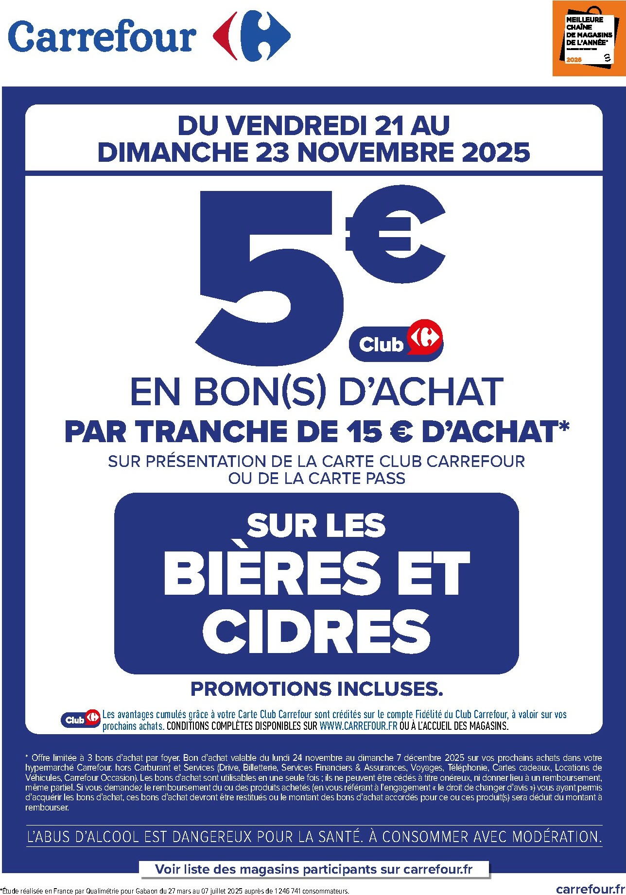 carrefour - Catalogue Carrefour - Opération bon d’achat sur les bières & cidres ce week-end valable du 21/11 au 23/11