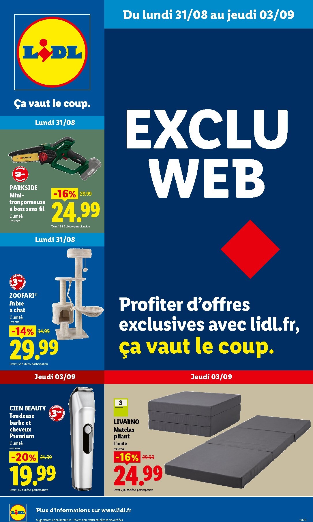 lidl - Current Lidl - Exclu Web leaflet valid from du lundi 31/08/2026 to de jeudi 03/09/2026 - page: 1
