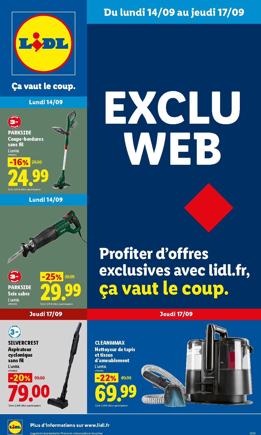 lidl - Current Lidl - Exclu Web leaflet valid from du lundi 14/09/2026 to de jeudi 17/09/2026 - page: 1
