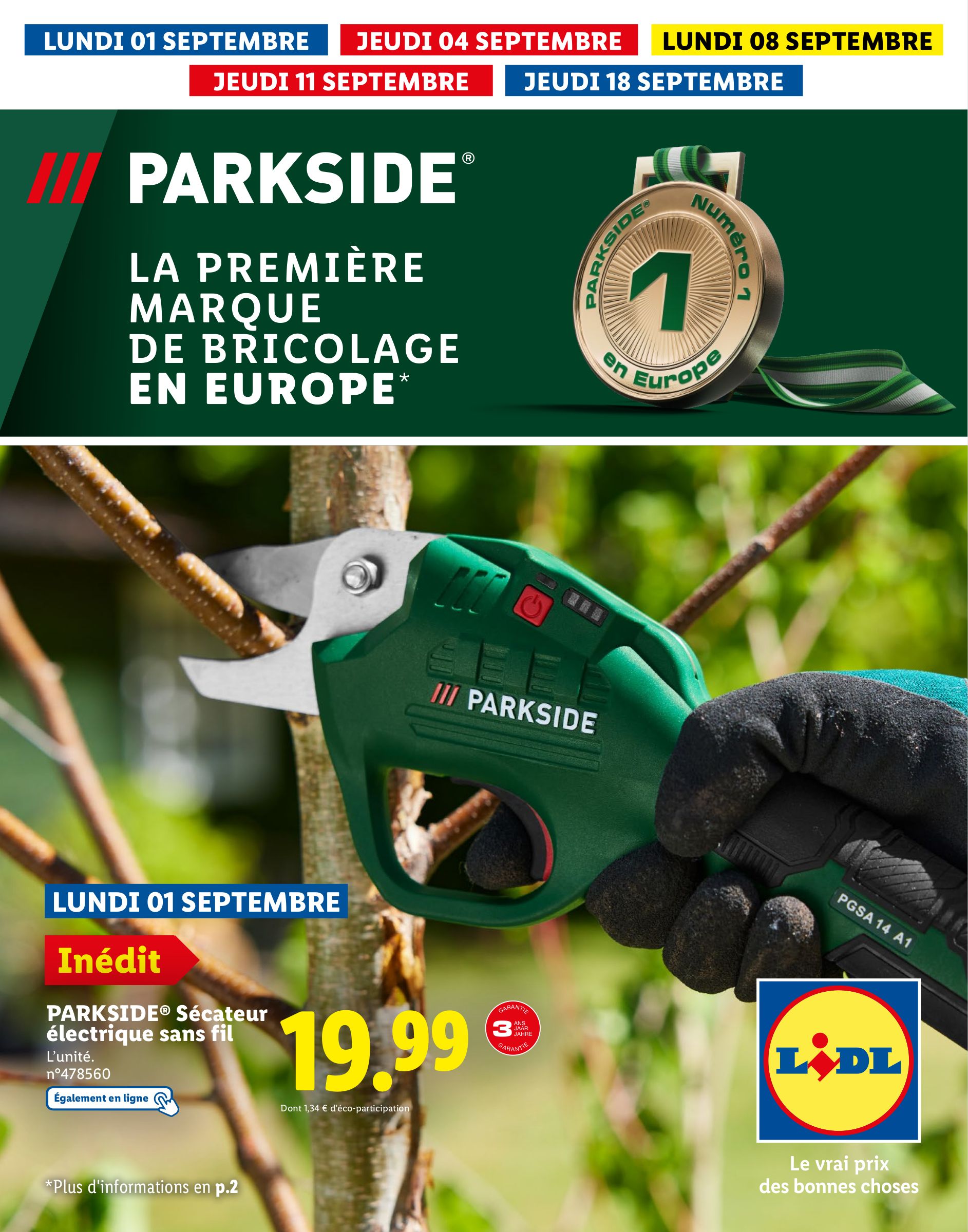 lidl - Catalogue Lidl - Catalogue Parkside valable du 01/09 au 18/09