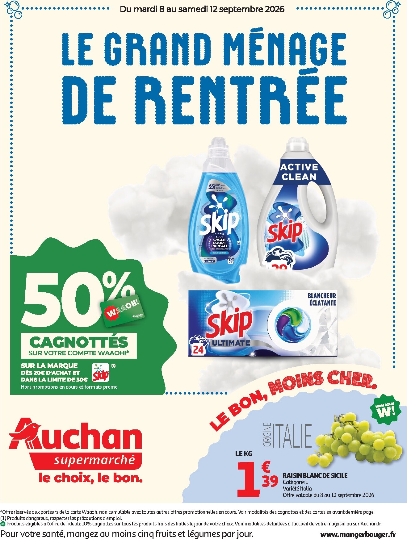 auchan - Flyer Auchan Supermarché - Ménage rentrée supers pour la semaine prochaine du du mardi 08/09/2026 au du samedi 12/09/2026