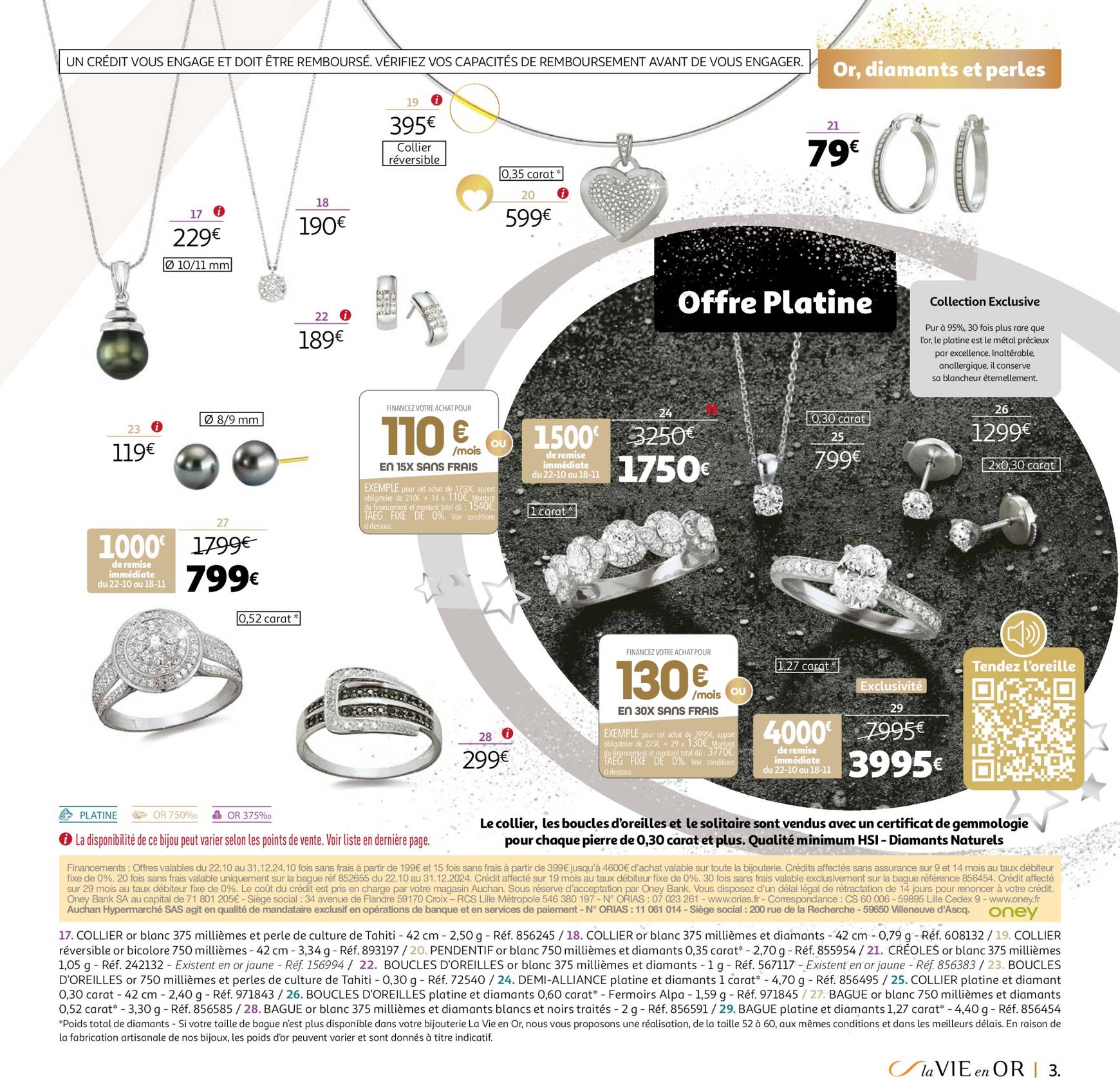 auchan - Catalogue Auchan - La VIE en OR : collection cadeaux bijoux valable dès 22.10. - 31.12. - page: 3