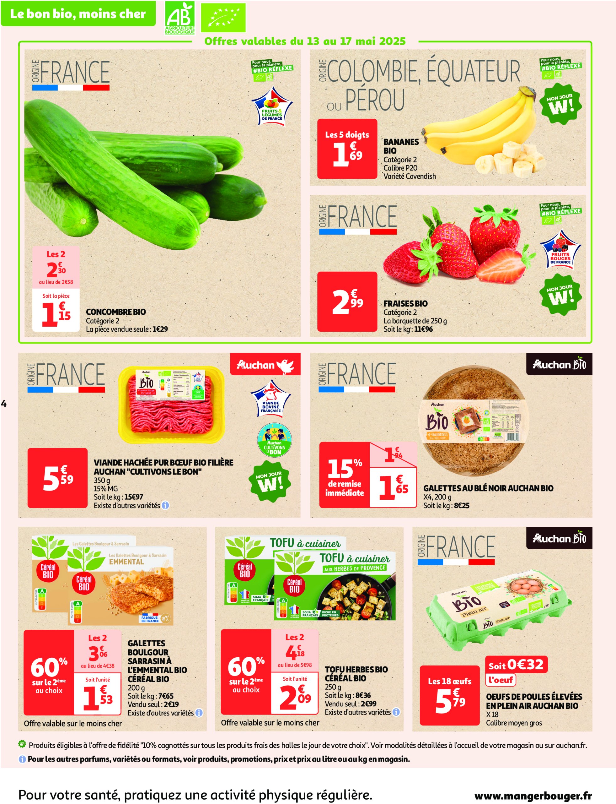 auchan - Catalogue Auchan supermarché - Le bon bio, moins cher valable dès 13/05 - 24/05 - page: 4