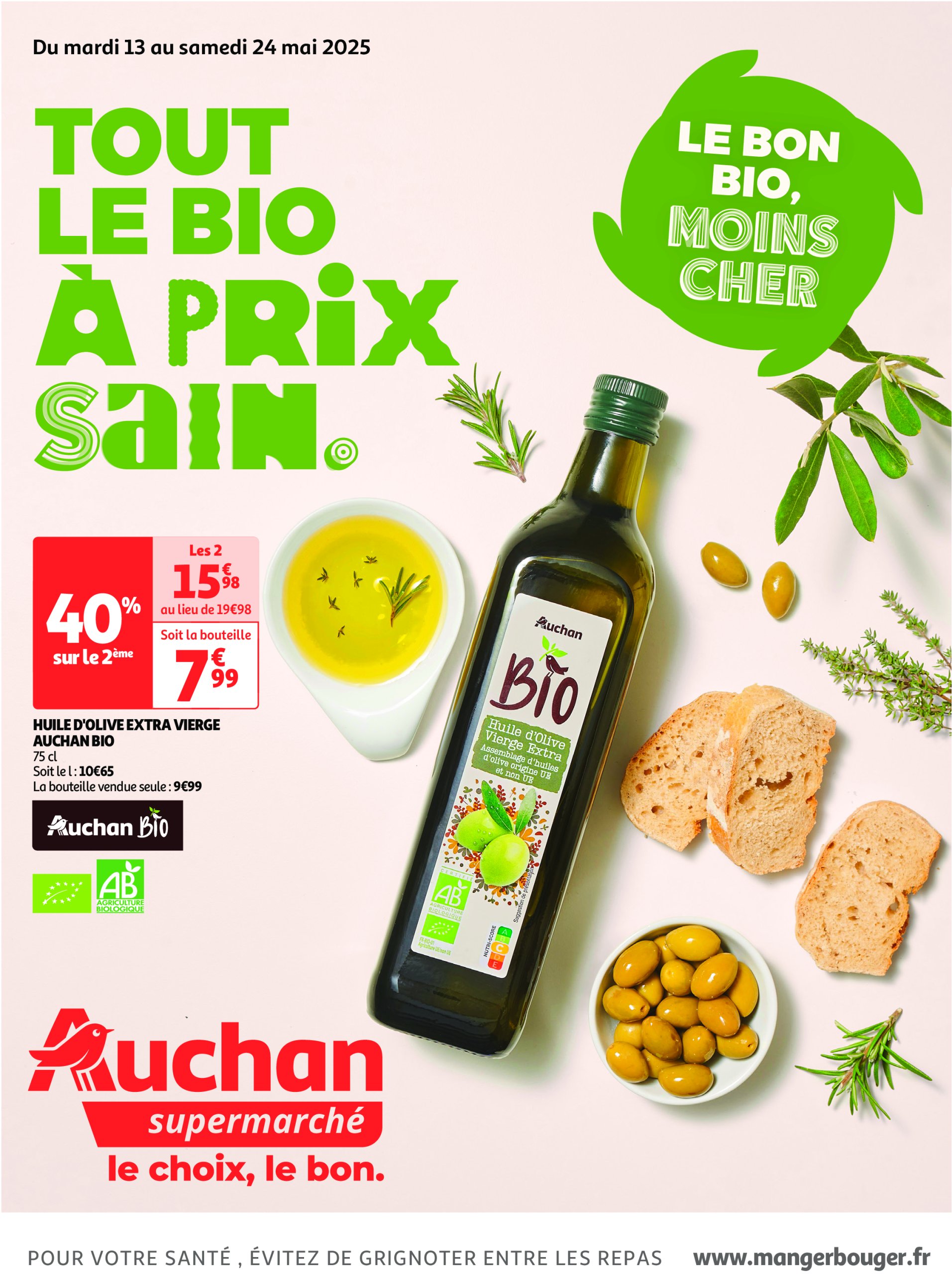 auchan - Catalogue Auchan supermarché - Le bon bio, moins cher valable dès 13/05 - 24/05