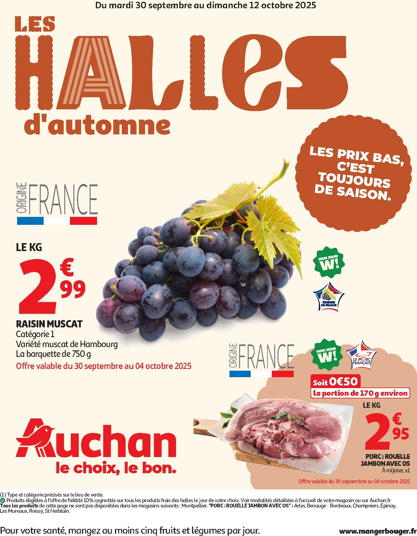 auchan - Catalogue Auchan - Les Halles d'automne : les prix bas, c'est toujours de saison valable du 30/09 au 12/10