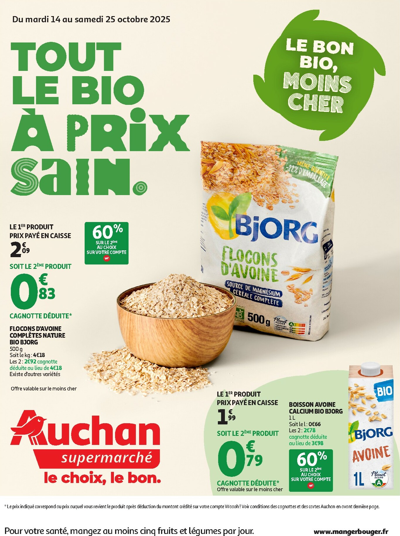auchan - Catalogue Auchan - Tout le bio à prix sain dans votre super valable du 14/10 au 25/10