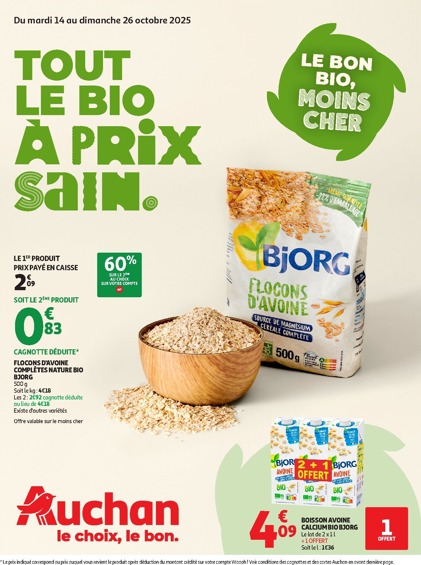 auchan - Catalogue Auchan - Tout le bio à prix sain valable du 14/10 au 26/10