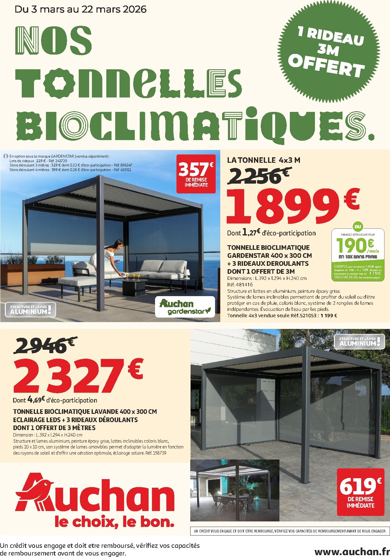 auchan - Catalogue Auchan - Nos tonnelles bioclimatiques valable du 03/03/2026 au 22/03/2026 - page: 1