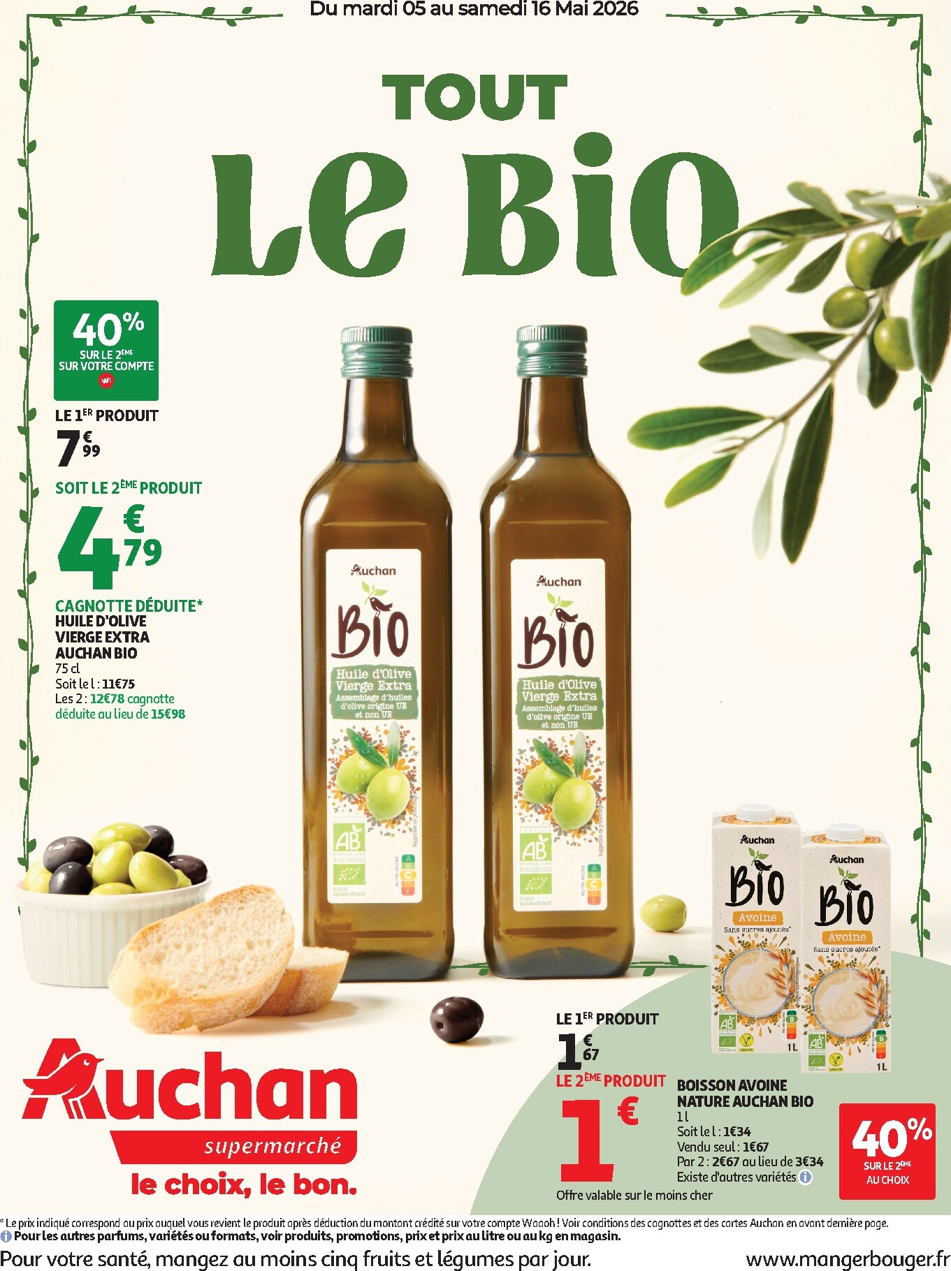 auchan - Flyer Auchan Supermarché - Sélection bio pour la semaine prochaine du du mardi 05/05/2026 au du samedi 16/05/2026