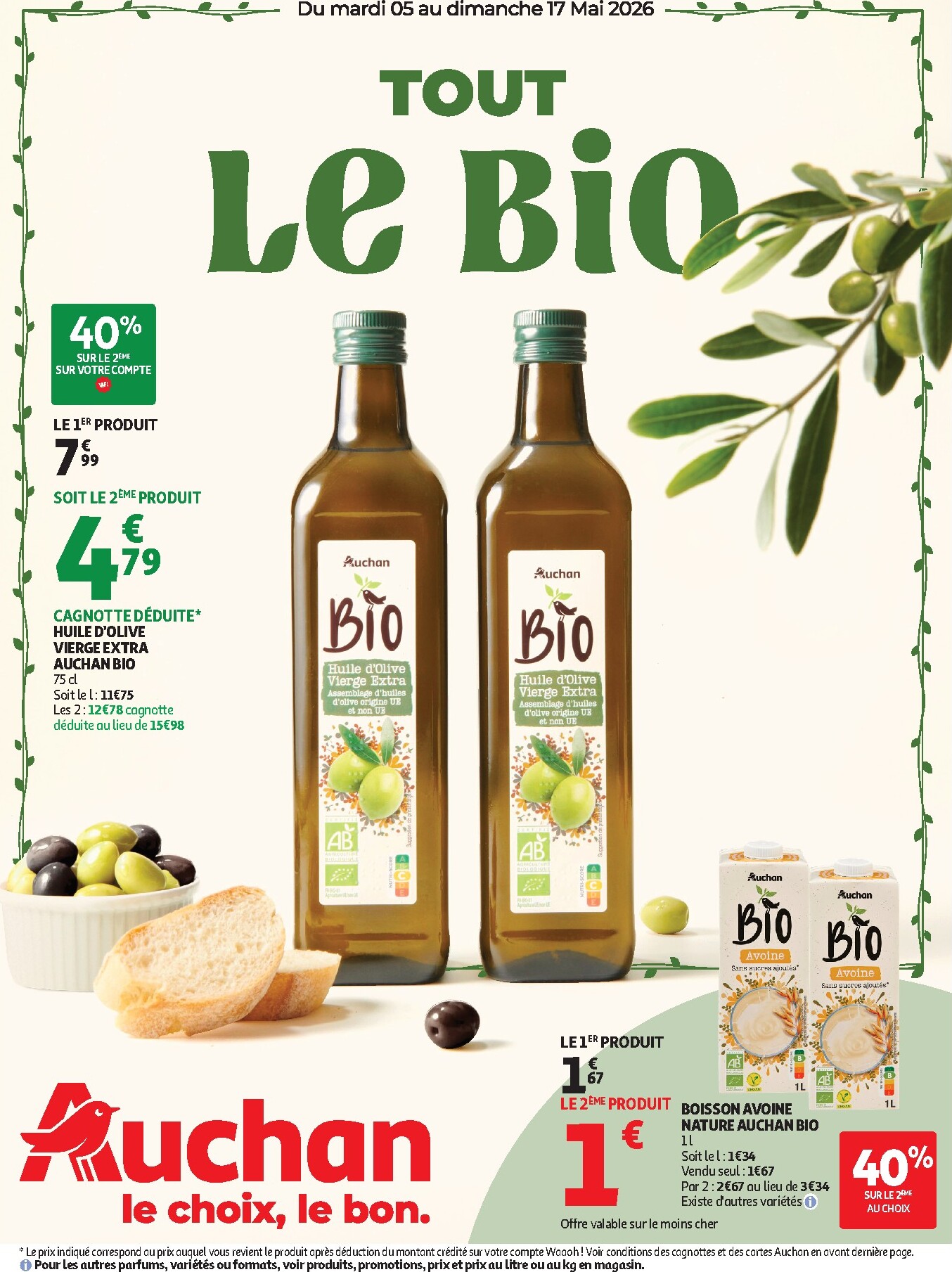 auchan - Flyer Auchan - Sélection bio pour la semaine prochaine du du mardi 05/05/2026 au du dimanche 17/05/2026