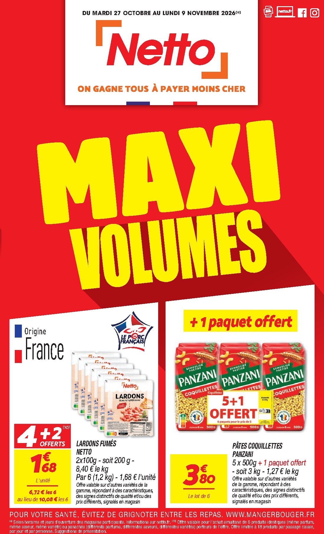 netto - Flyer Netto - Maxi Volumes pour la semaine prochaine du du mardi 27/10/2026 au du lundi 09/11/2026 - page: 1