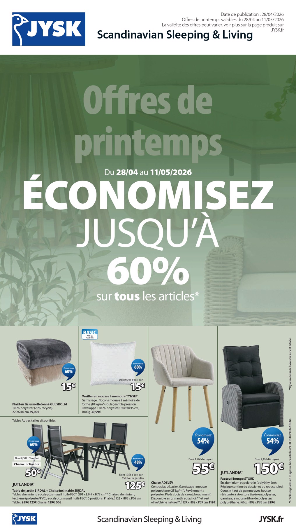 jysk - Current JYSK leaflet valid from du mardi 28/04/2026 to du lundi 11/05/2026
