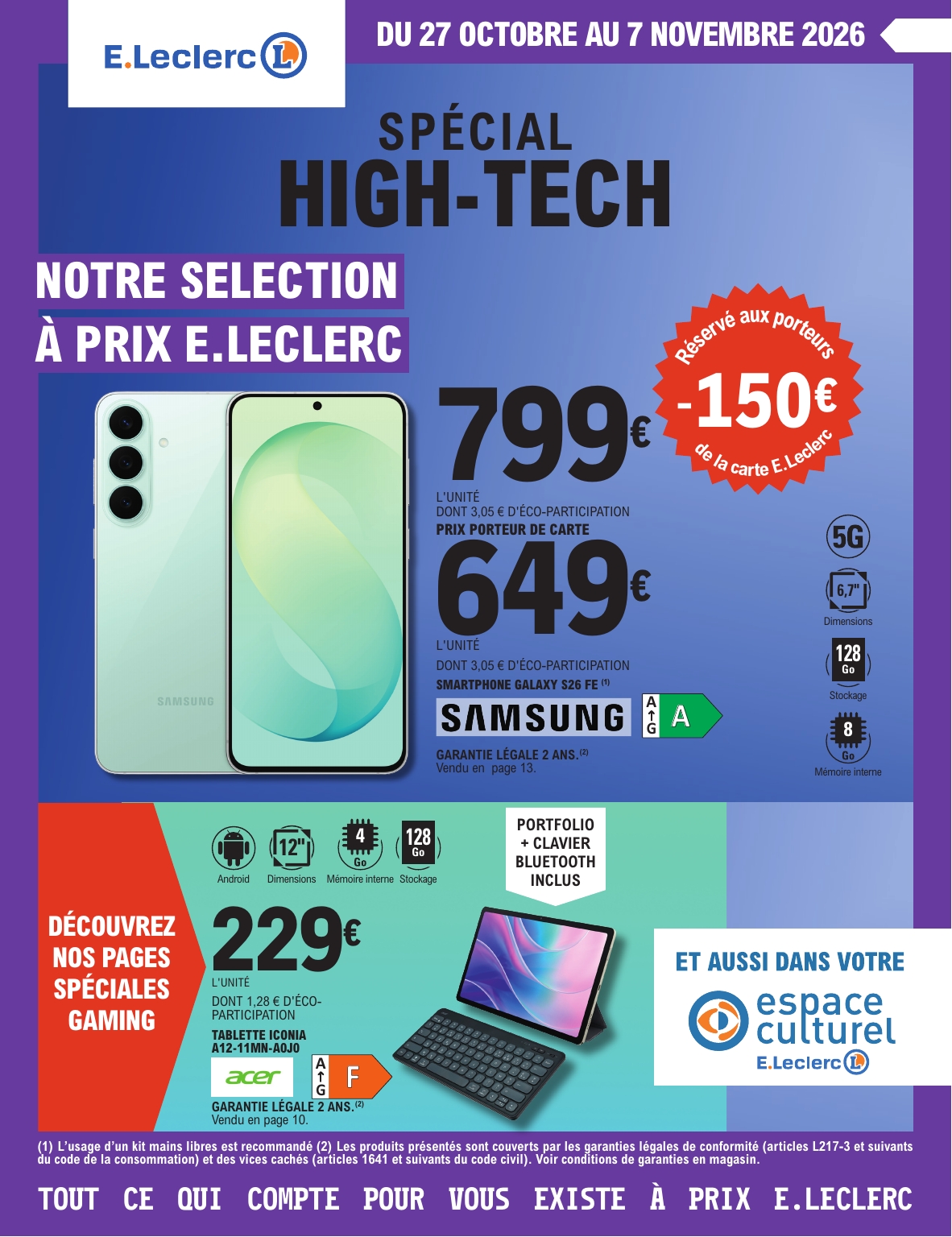 e-leclerc - Flyer E.Leclerc - Spécial high-tech pour la semaine prochaine du du mardi 27/10/2026 au du samedi 07/11/2026