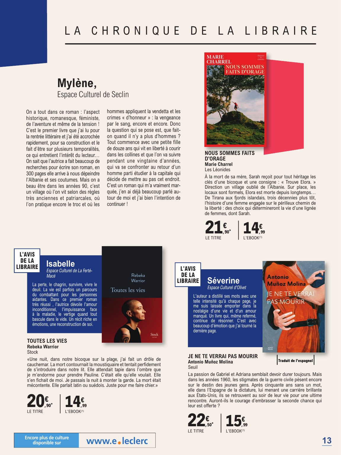 e-leclerc - Catalogue E.Leclerc - Guide rentree litteraire valable du 02/09 au 25/10 - page: 13