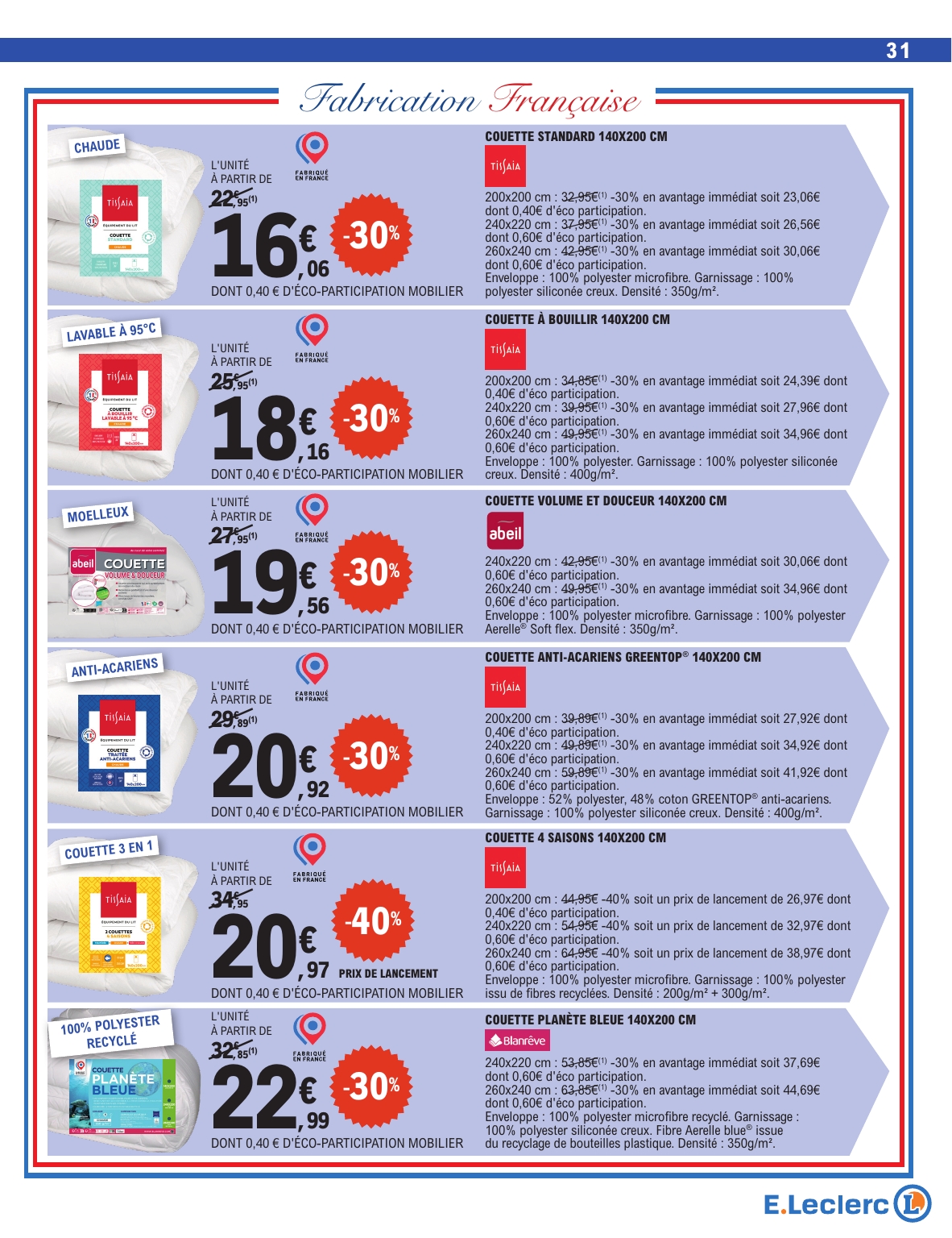 e-leclerc - Catalogue E.Leclerc - Spécial Blanc valable du 26/12 au 10/01 - page: 31