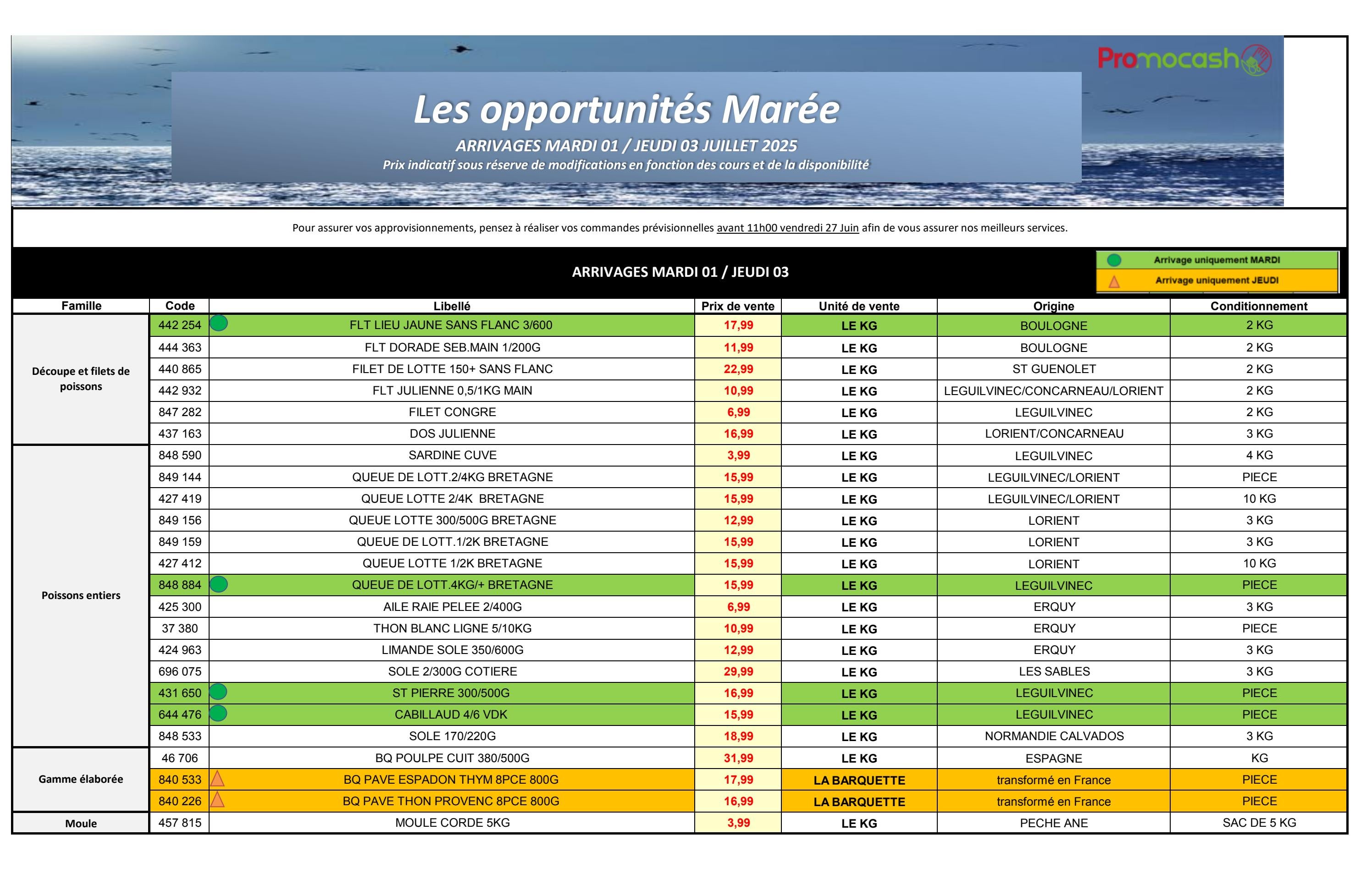 promocash - Catalogue Promocash - Les opportunités Marée valable du 01/07 au 03/07