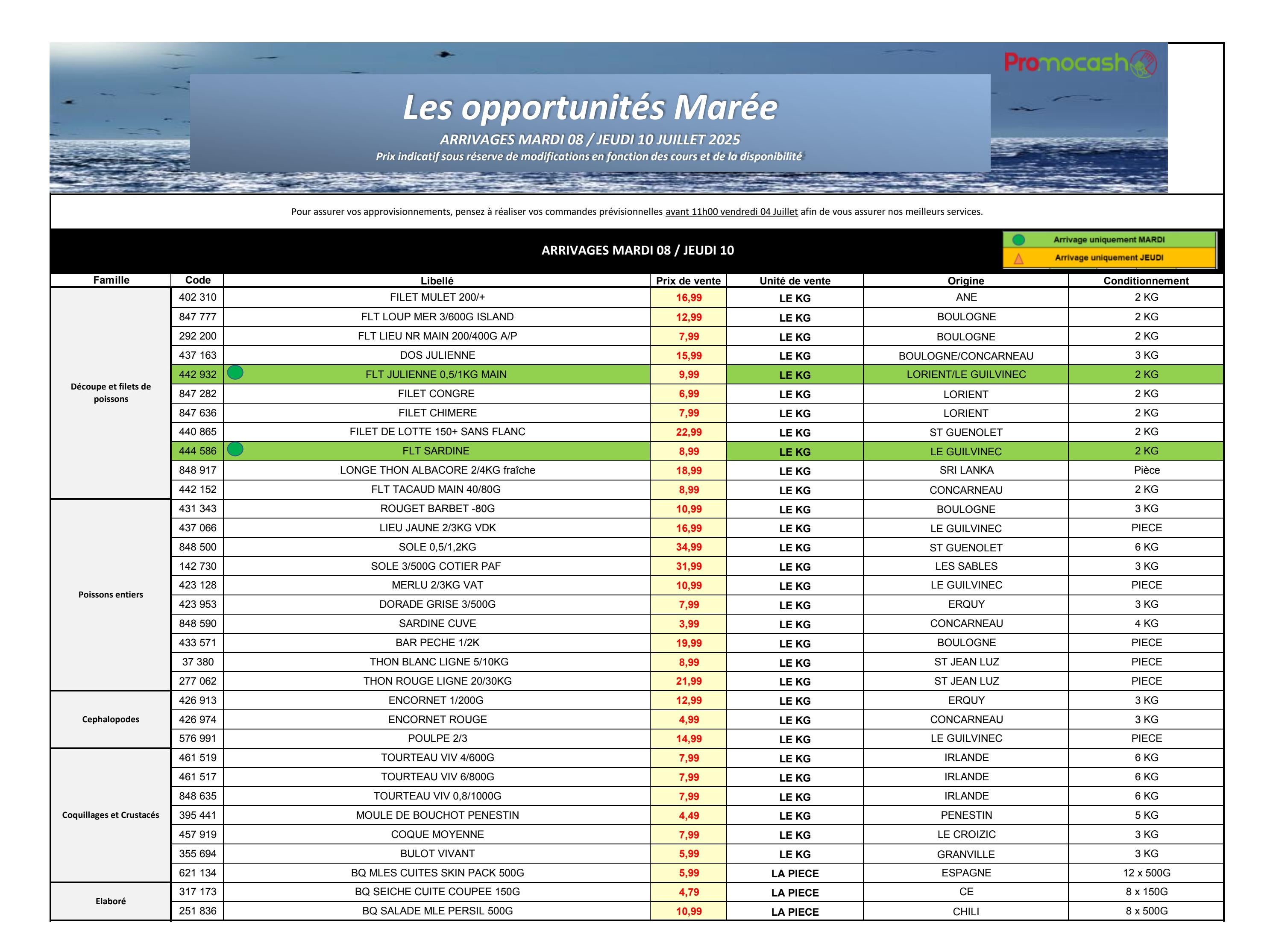 promocash - Catalogue Promocash - Les opportunités Marée valable du 08/07 au 10/07