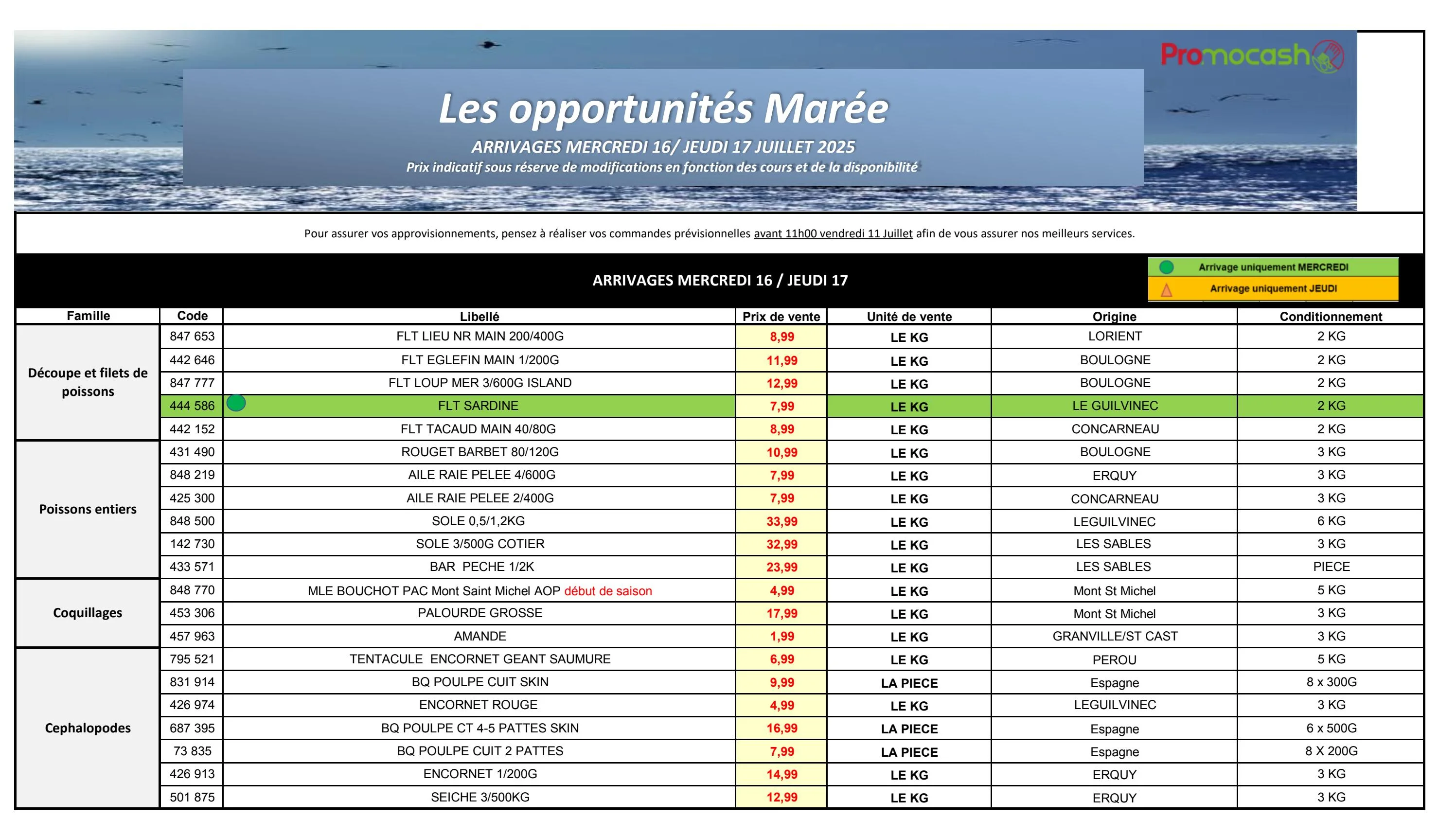 promocash - Catalogue Promocash - Les opportunités Marée valable du 16/07 au 17/07 - page: 1