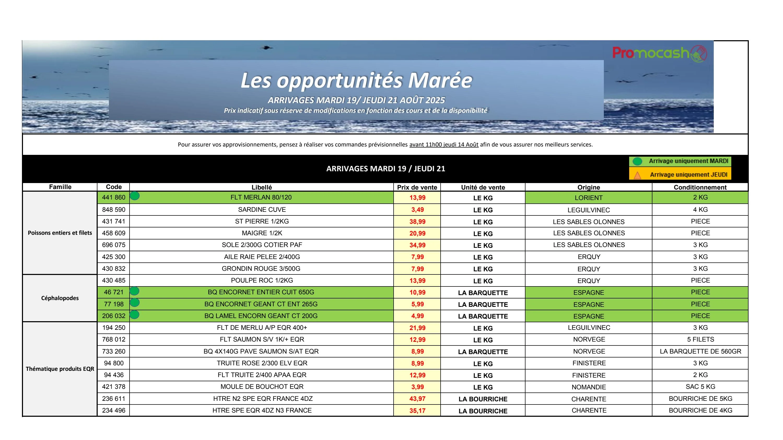 promocash - Catalogue Promocash - Les opportunités Marée valable du 19/08 au 21/08