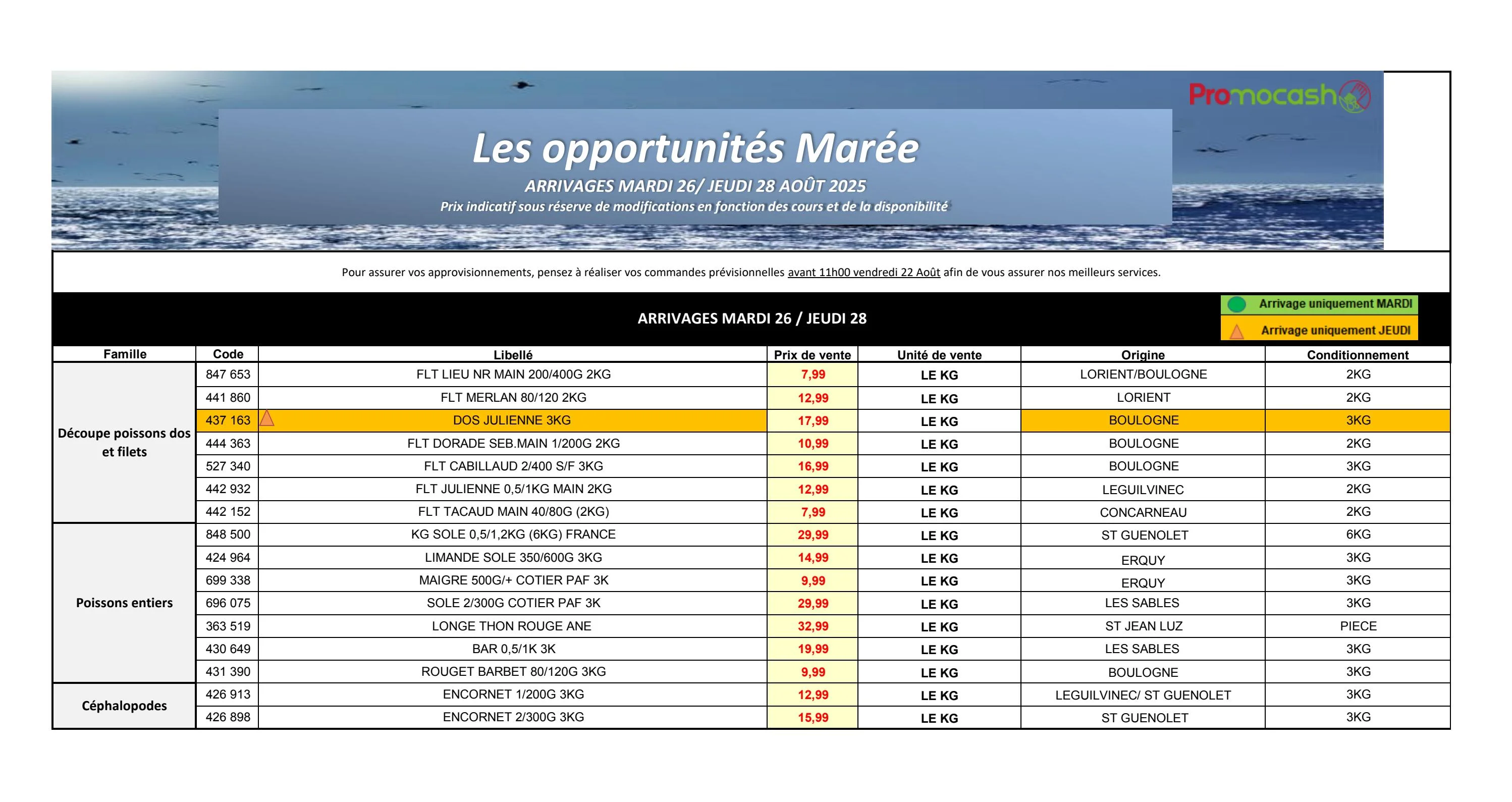 promocash - Catalogue Promocash - Les opportunités Marée valable du 26/08 au 28/08