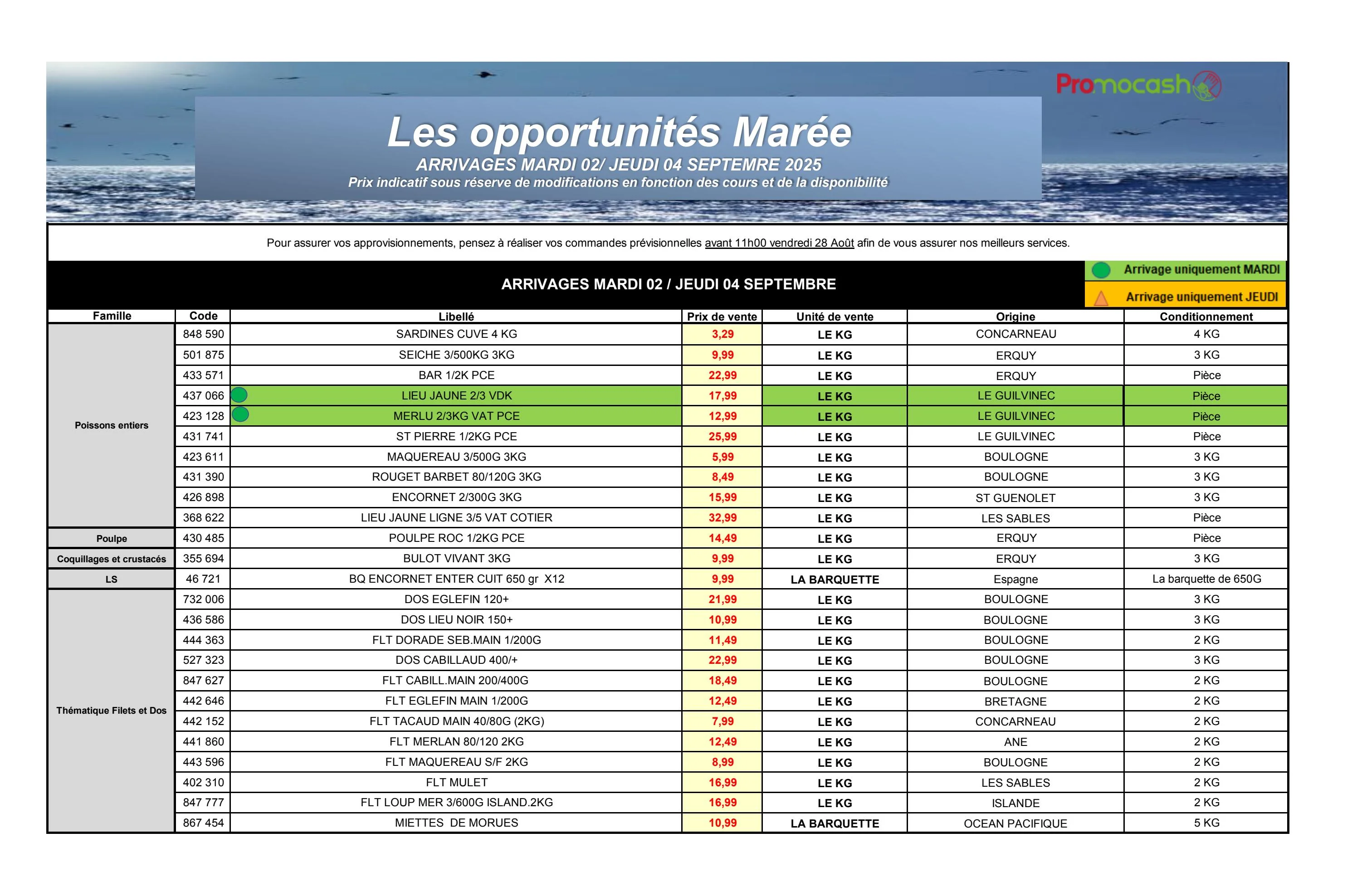 promocash - Catalogue Promocash - Les opportunités Marée valable du 02/09 au 04/09