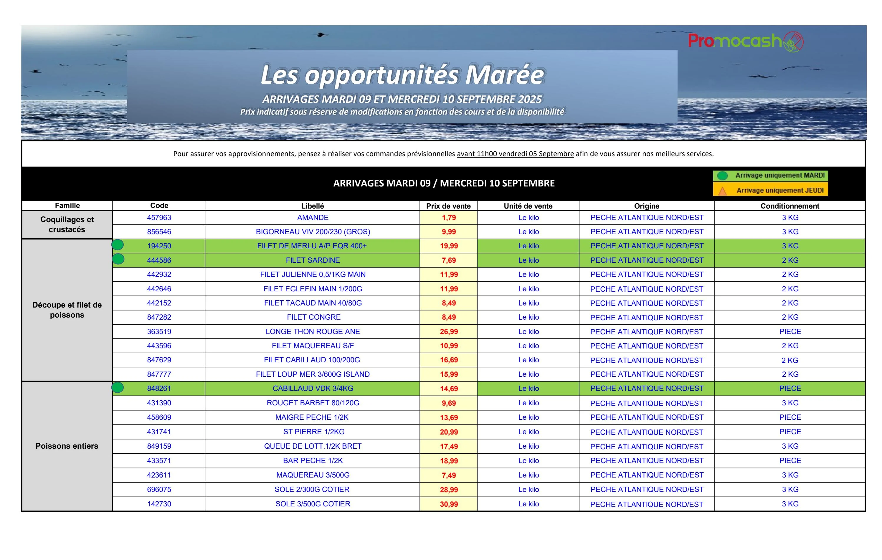 promocash - Catalogue Promocash - Les opportunités Marée valable du 09/09 au 10/09