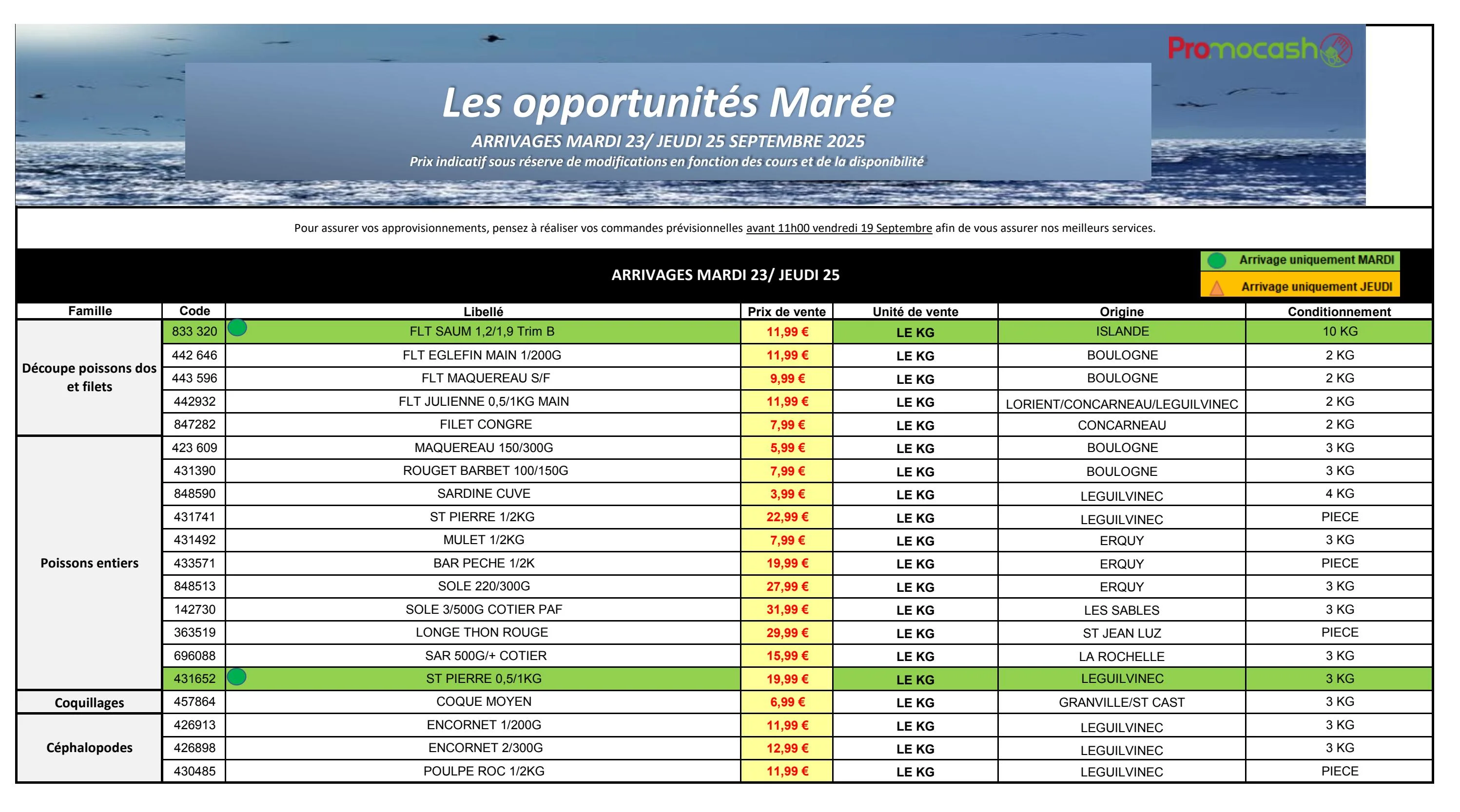 promocash - Catalogue Promocash - Les opportunités Marée valable du 23/09 au 25/09