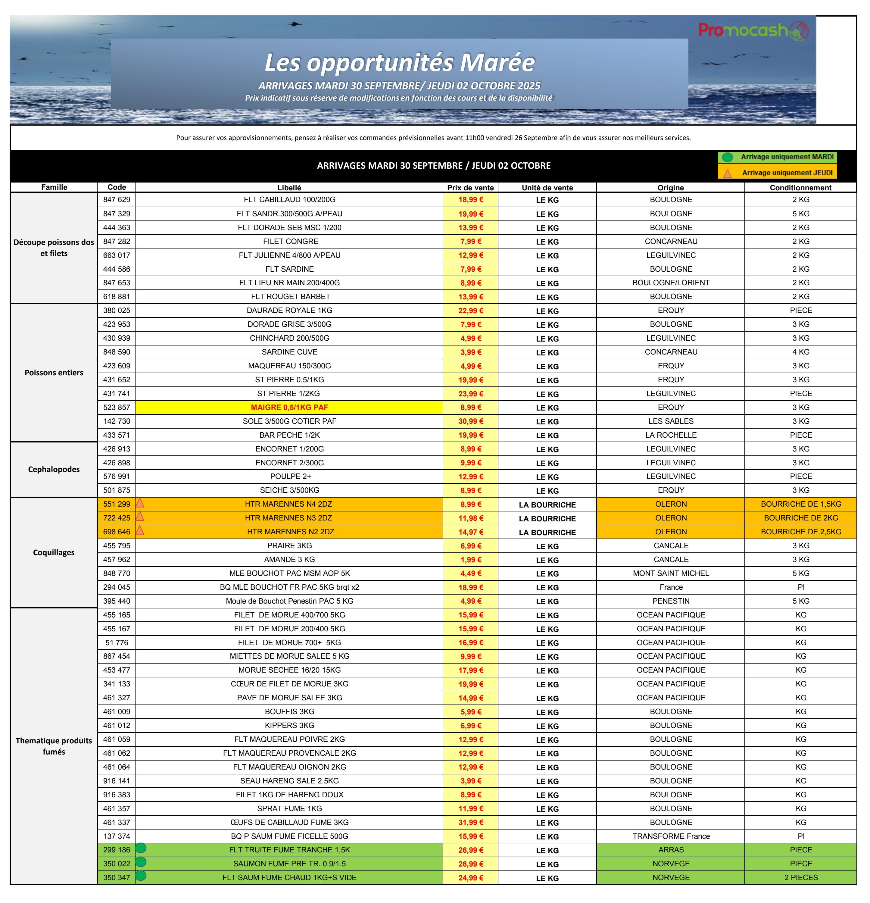 promocash - Catalogue Promocash - Les opportunités Marée valable du 30/09 au 02/10