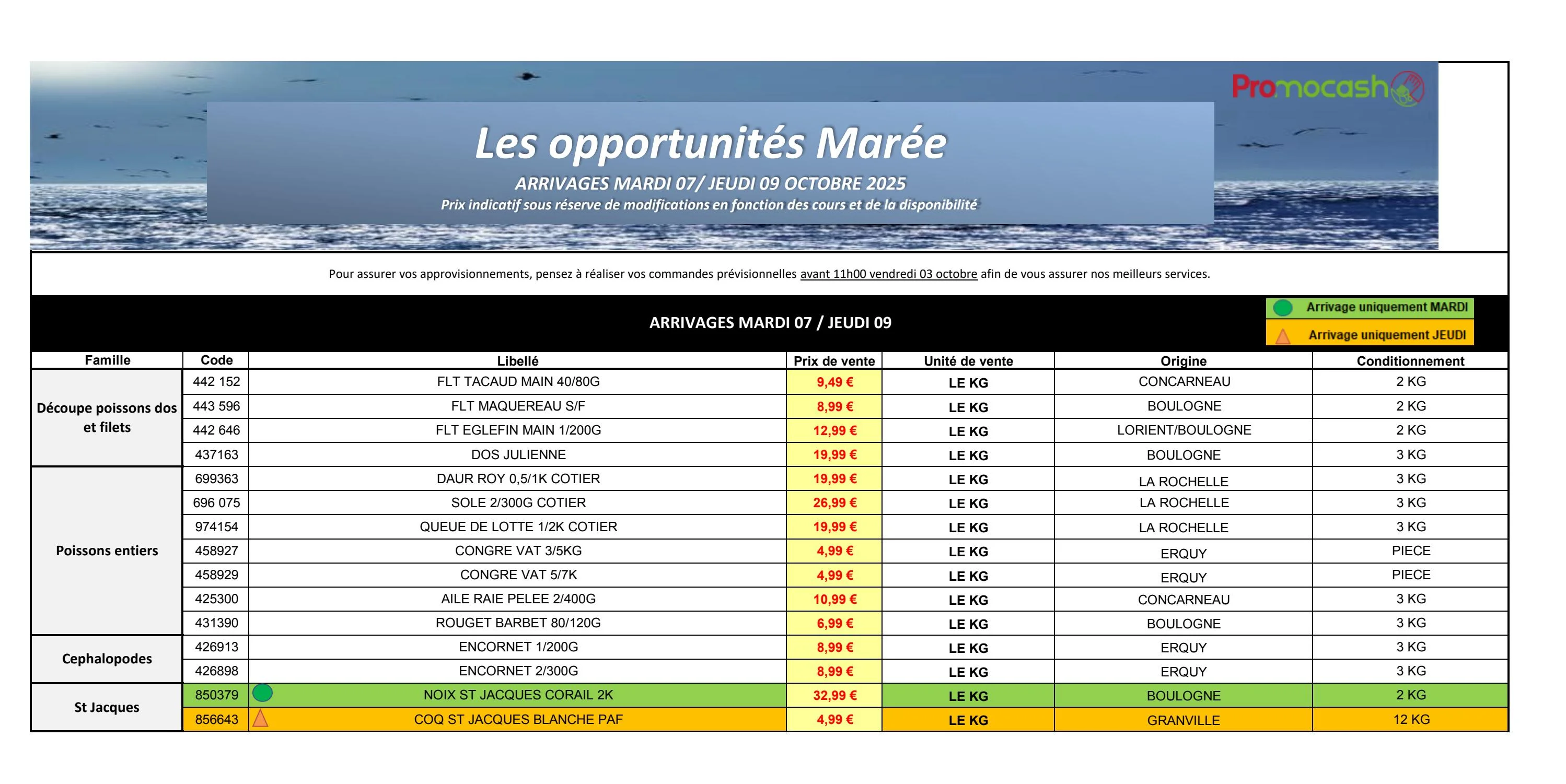 promocash - Catalogue Promocash - Les opportunités Marée valable du 07/10 au 09/10 - page: 1