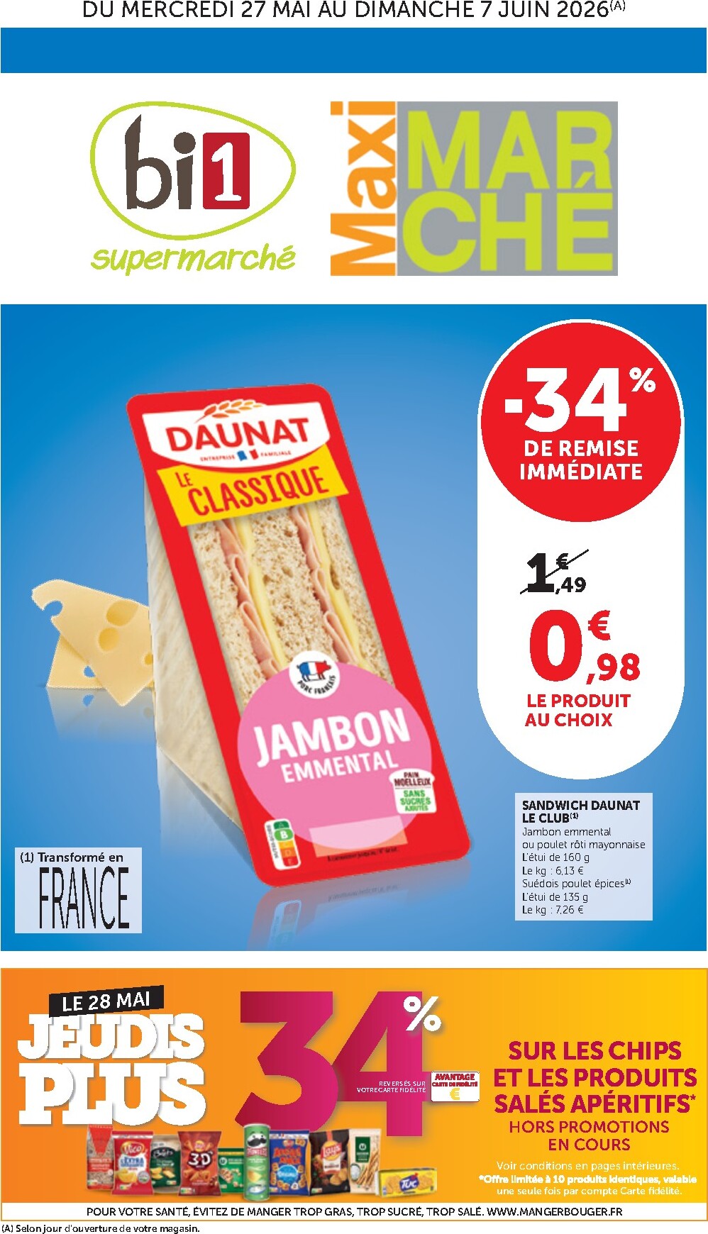 bi1 - Current Bi1 - Supermarché, Maxi Marché leaflet valid from du mercredi 27/05/2026 to du dimanche 07/06/2026