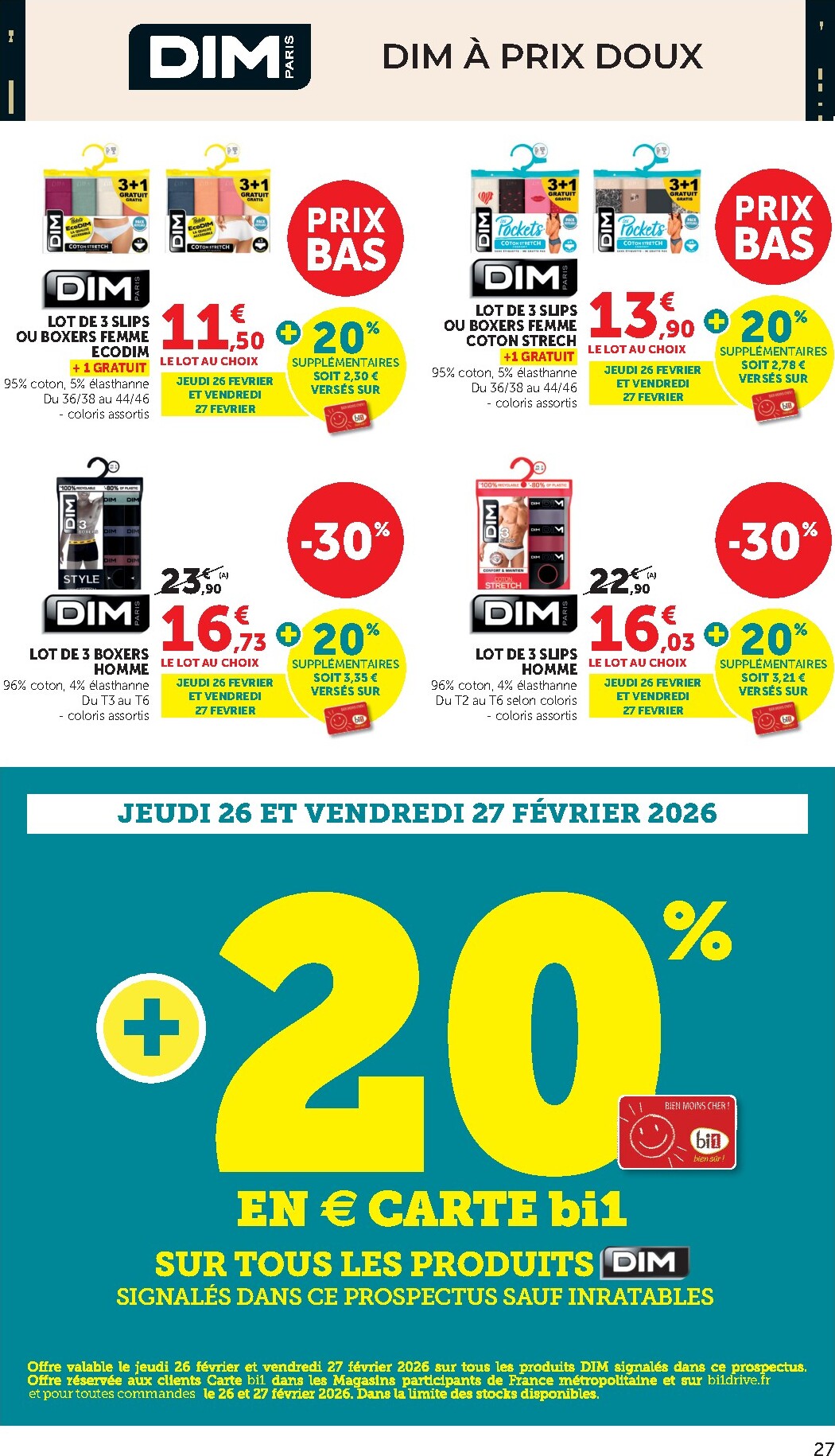 bi1 - Catalogue Bi1 Supermarché - Lurcy-Lévis, Ervy-le-Châtel, La Guerche-sur-l’Aubois, Aiserey, Selongey, Venarey-les-Laumes, Champs-sur-Yonne, Pont-sur-Yonne, Saint-Fargeau, Saint-Georges-sur-Baulche, Vermenton valable du 24/02/2026 au 08/03/2026 - page: 27