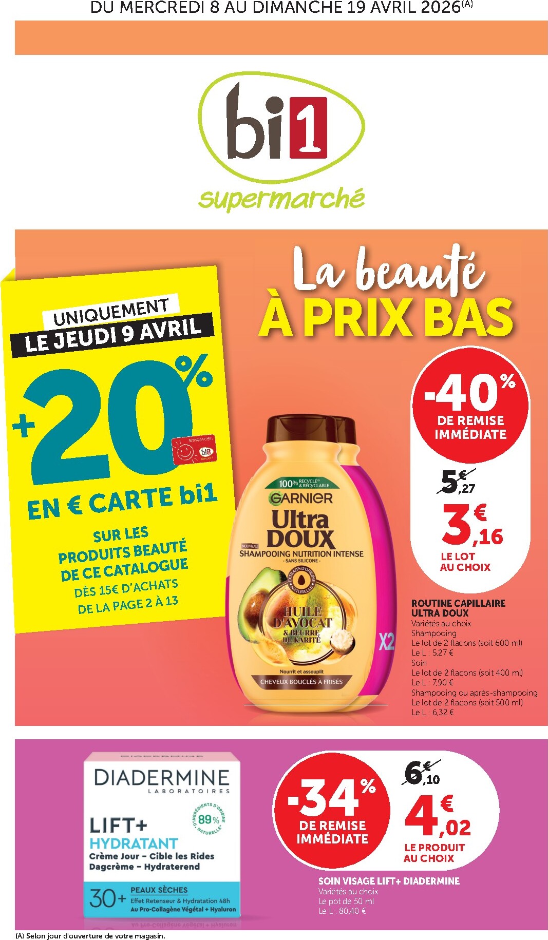 bi1 - Prospectus Bi1 Supermarché - Dompierre-sur-Besbre, Clamecy, Veigy-Foncenez, Auxerre valide du du mercredi 08/04/2026 au du dimanche 19/04/2026