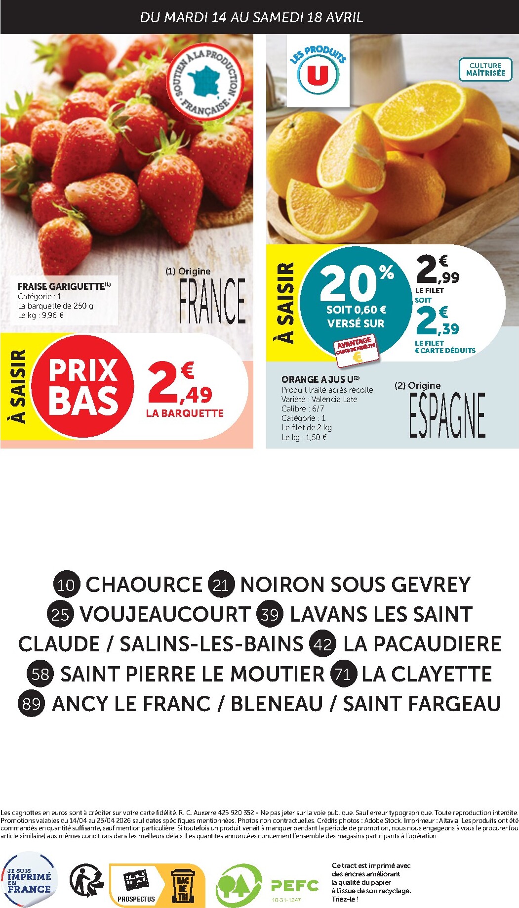 bi1 - Current Bi1 Supermarché - Chaource, Voujeaucourt, Lavans-les-Saint-Claude, Salins-les-Bains, La Pacaudière, Lormes, Saint-Pierre-le-Moûtier, La Clayette, Louhans, Verdun-sur-le-Doubs, Ancy-le-Franc, Bléneau leaflet valid from du mardi 14/04/2026 to d - page: 14