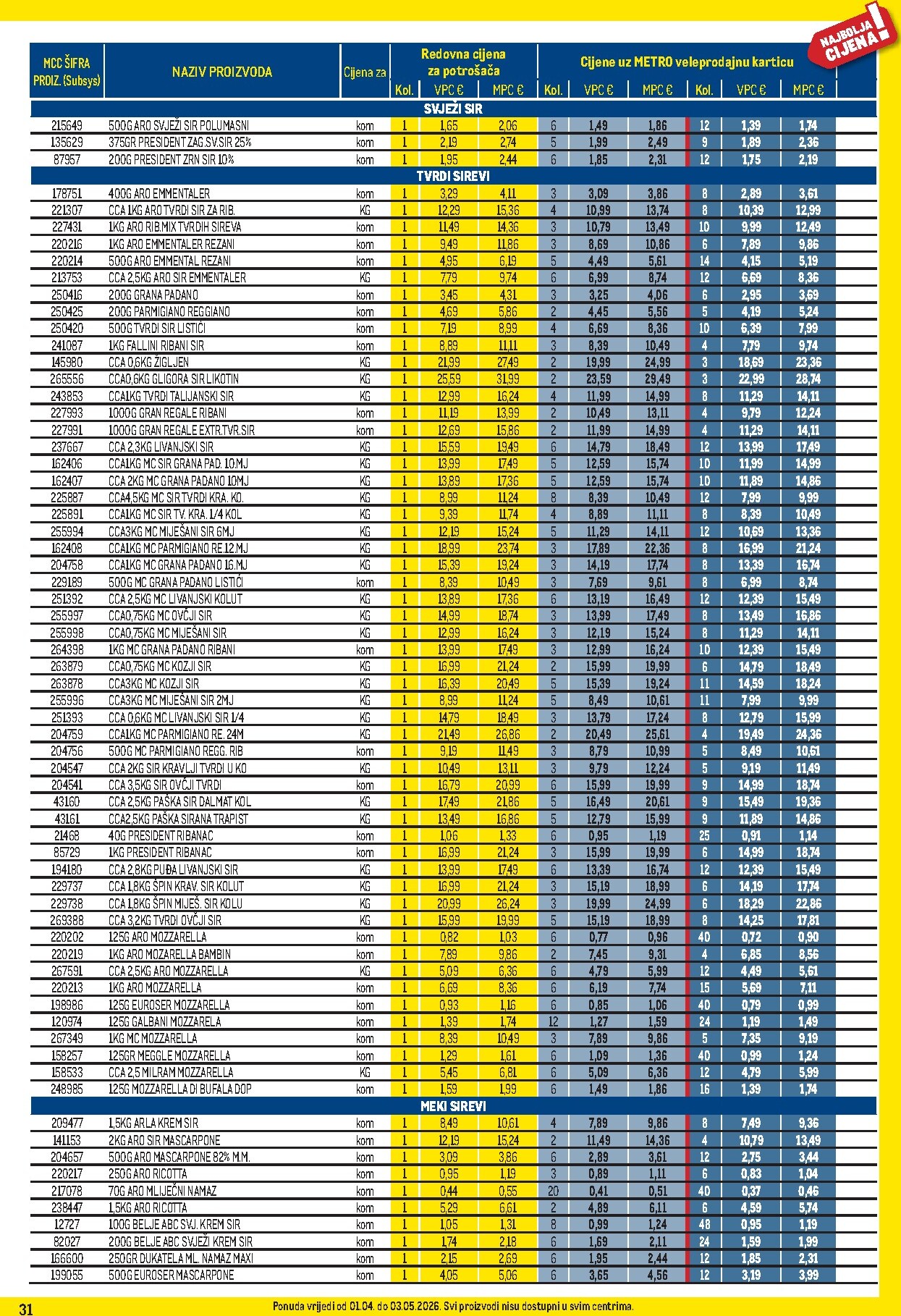 metro - Prelistajte katalog Metro - Profi cijena, vrijedi od 01.04.2026 do 03.05.2026 - page: 31