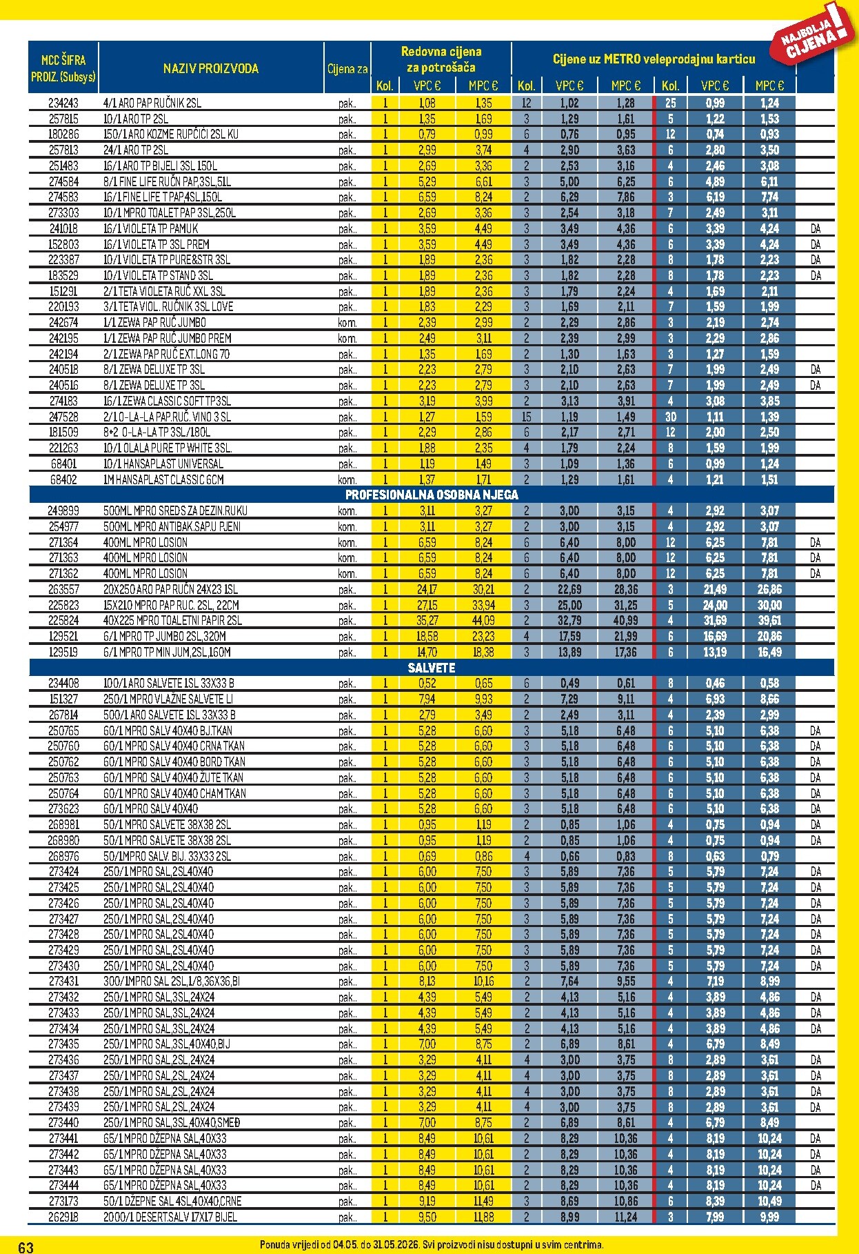 metro - Metro - Profi cijena letak za sljedeći tjedan od ponedjeljka 04.05.2026 do nedjelje 31.05.2026 - page: 63