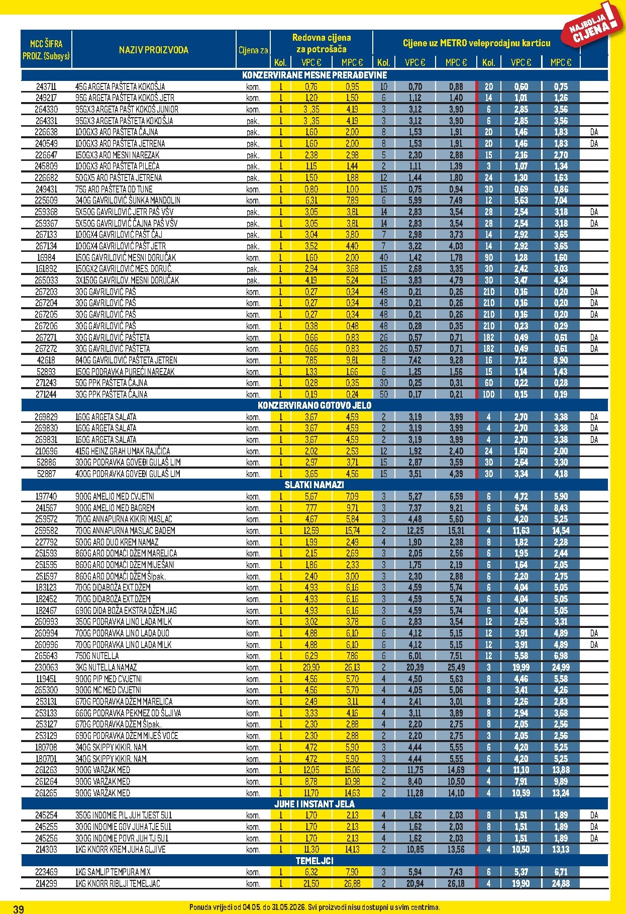 metro - Metro - Profi cijena letak za sljedeći tjedan od ponedjeljka 04.05.2026 do nedjelje 31.05.2026 - page: 39