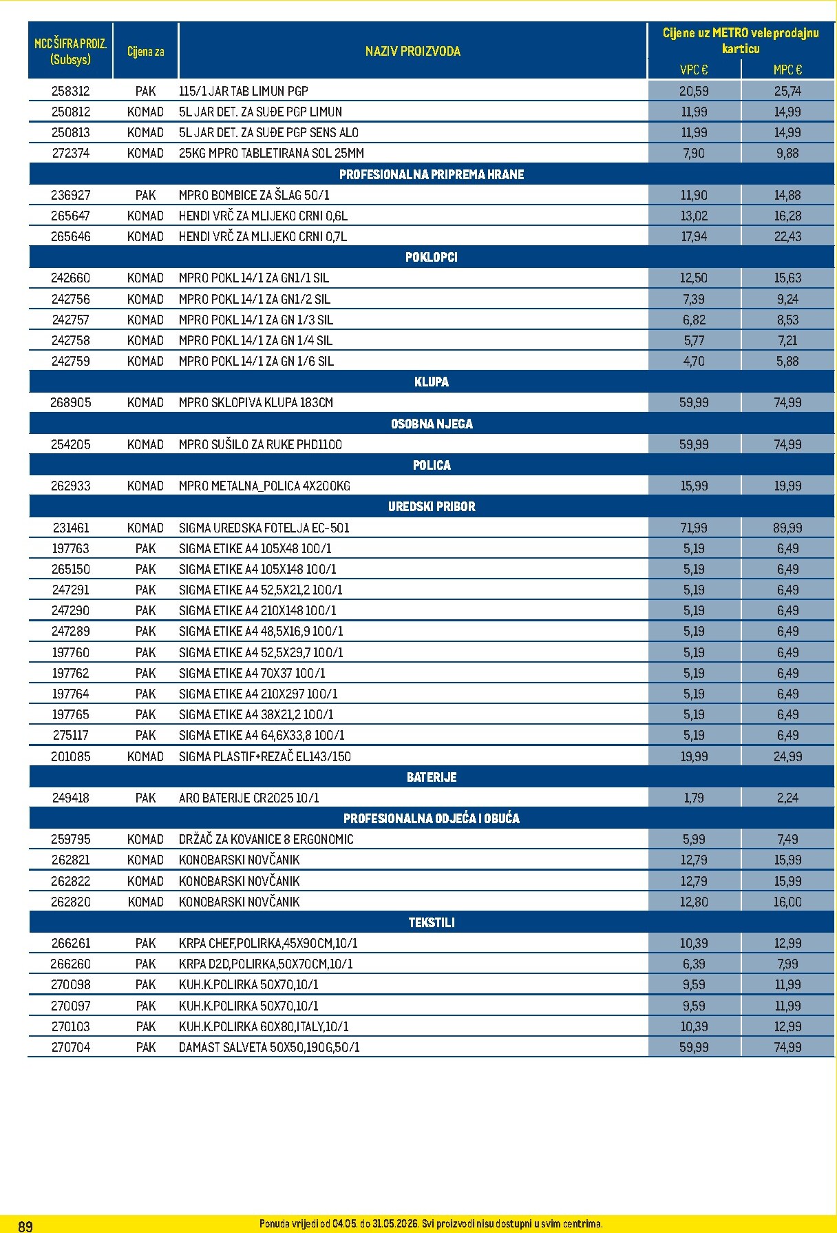 metro - Metro - Profi cijena letak za sljedeći tjedan od ponedjeljka 04.05.2026 do nedjelje 31.05.2026 - page: 89