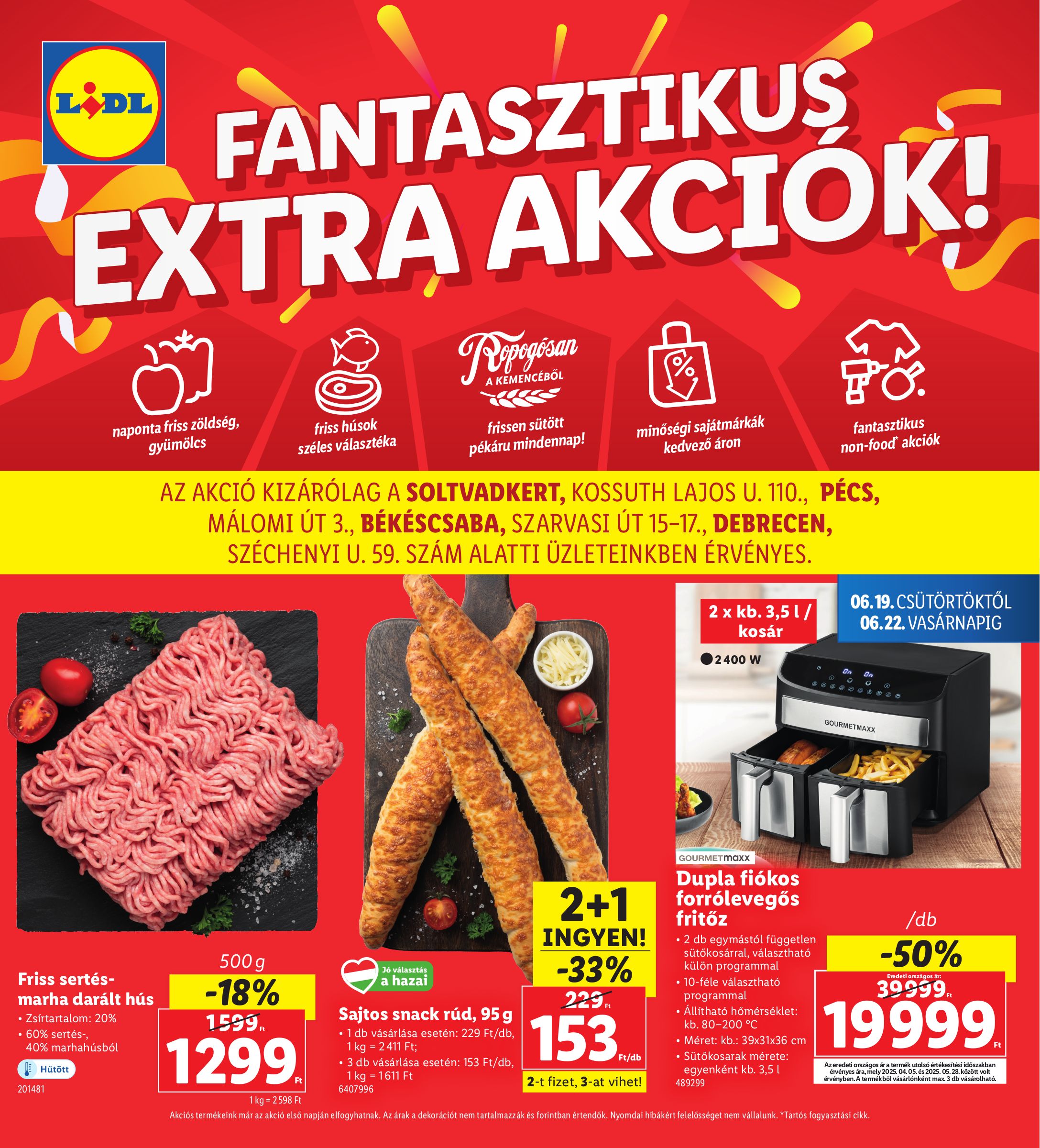 lidl - Lidl - Soltvadkert, Pécs, Békéscsaba, Debrecen akciós újság, érvényes 06.19. - 06.22. - page: 1
