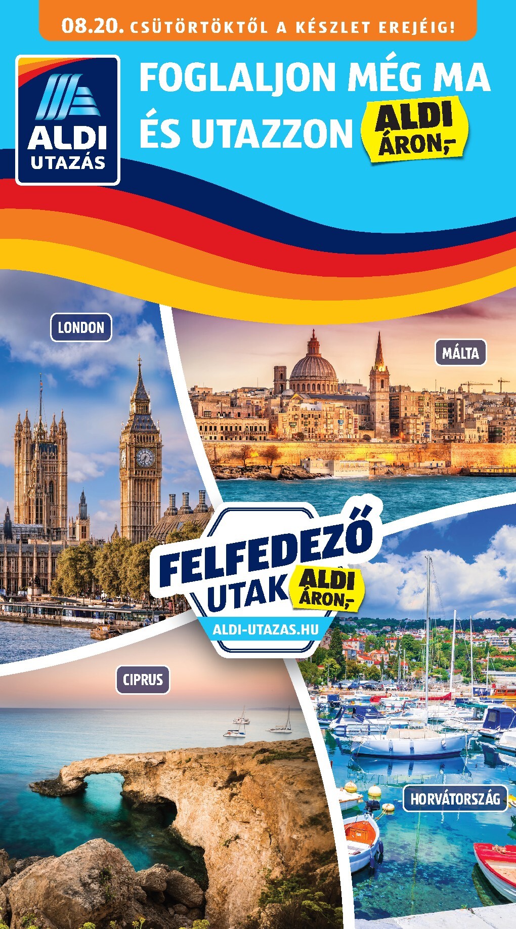 aldi - Aldi - Utazás katalógus hirdetmény a következő hétre csütörtöktől 2026.08.20.-tól hétfőtől 2026.08.31.-ig