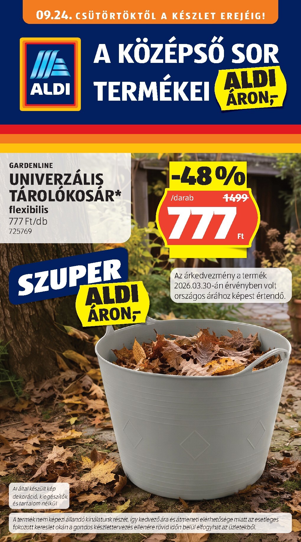 aldi - Aldi - Középső sor termékei hirdetmény a következő hétre csütörtöktől 2026.09.24.-tól szerdától 2026.09.30.-ig