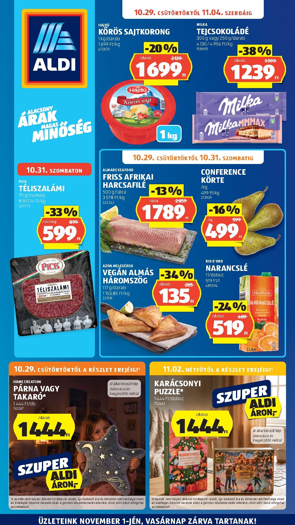 aldi - Aldi hirdetmény a következő hétre csütörtöktől 2026.10.29.-tól szerdától 2026.11.04.-ig - page: 1